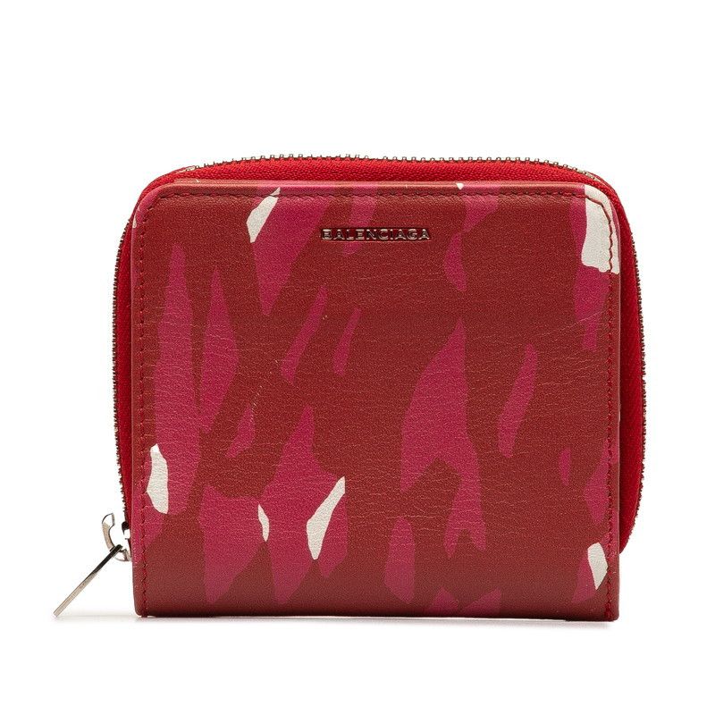 image of Balenciaga Zip Around Leather Compact Wallet Short Wallet Leather 392125.0 In Good Condition in Red
