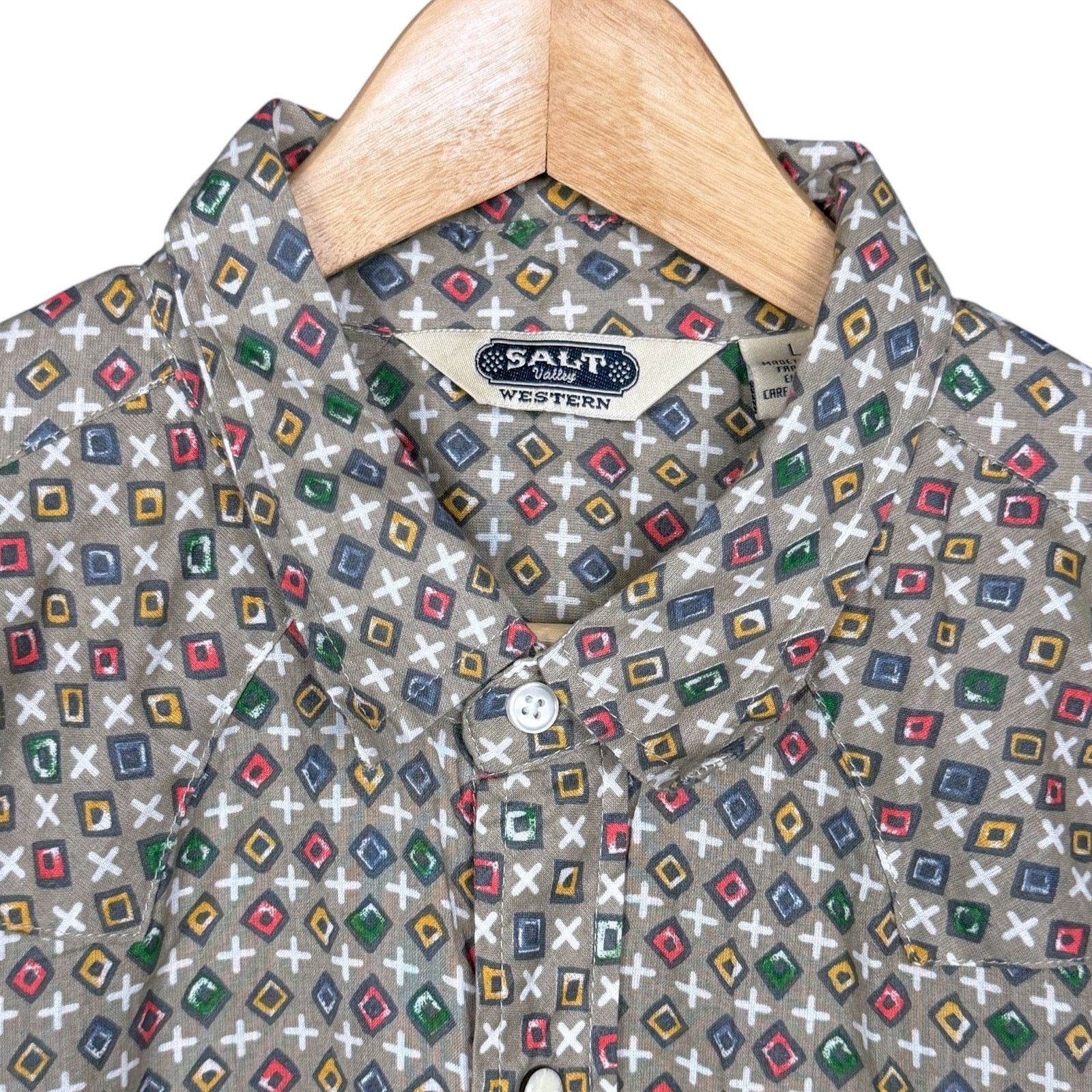 Salt Valley Salt Valley Western Mens L Geometric Tan S/S Pearl Snap Size US L / EU 52-54 / 3 - 3 Thumbnail