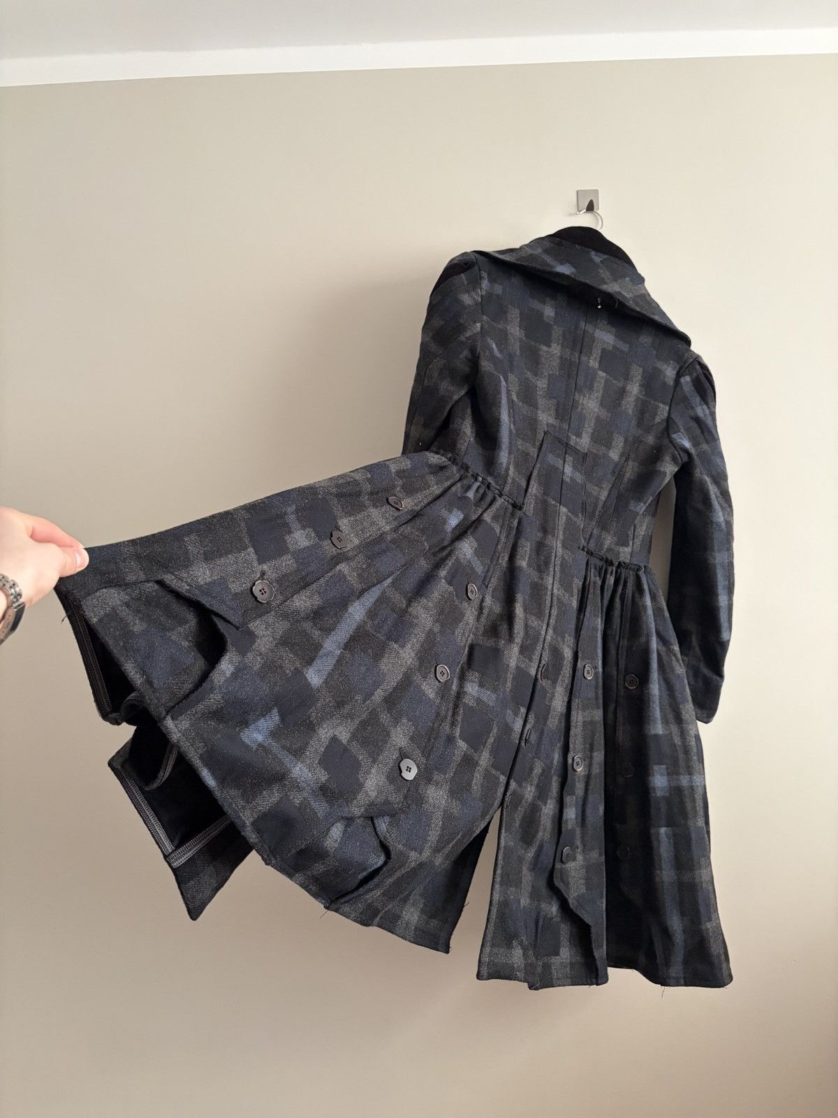 Marithe + Francois Girbaud MFG Avant-Garde Wool Plaid Coat with Velour Panels Size L / US 10 / IT 46 - 7 Thumbnail