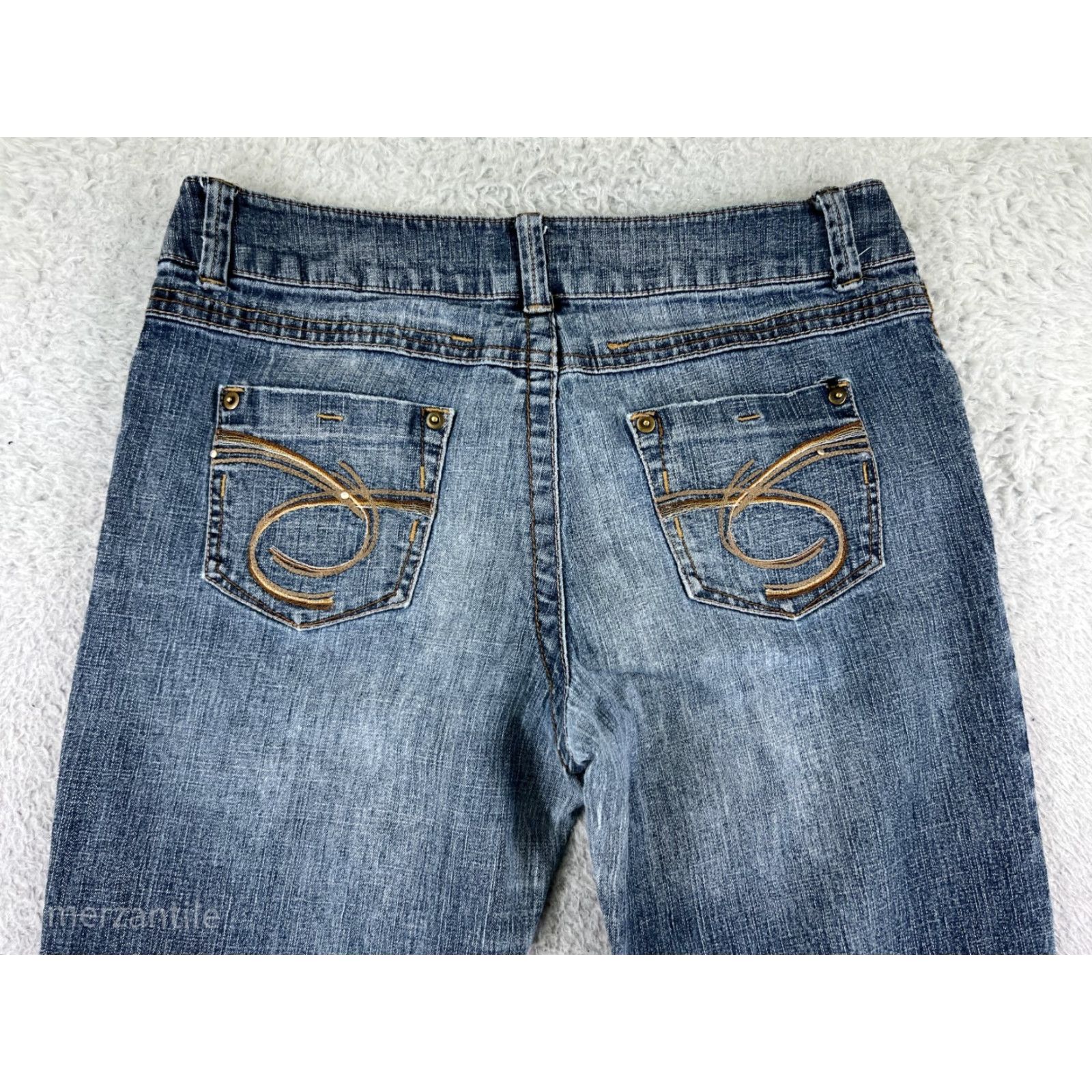 Denime SO Jeans Jeans Blue Denim Low Rise Bootcut 11 Women Cotton Blend 5-Pocket Embroidered Zipper Button Blue Wash Denim SO Womens 11 Jeans Size 32" / US 10 / IT 46 - 3 Thumbnail