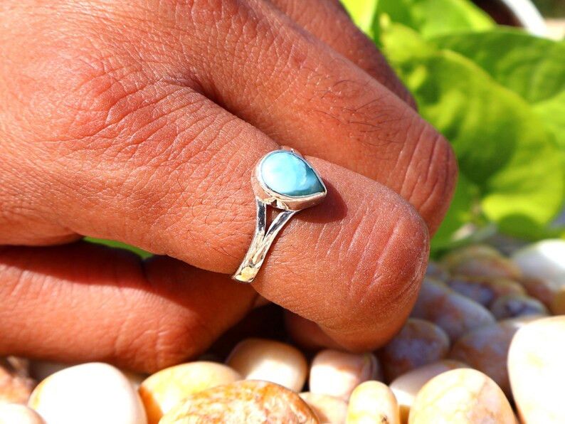 Handmade Larimar Ring, Handmade Sterling Silver, February Birthstone Size ONE SIZE - 3 Thumbnail
