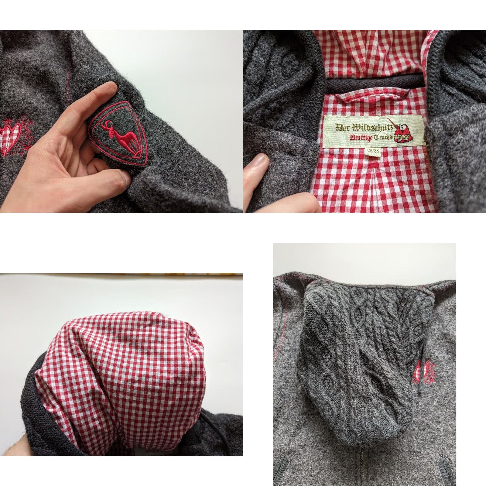 Vintage Trachten Women's Wool Zip Hoodie Jacket Gray 38 Regular Size Flying German Wool Outer Shell Zip Women’s Basic Jacket Mens? Size XS / US 0-2 / IT 36-38 - 8 Thumbnail