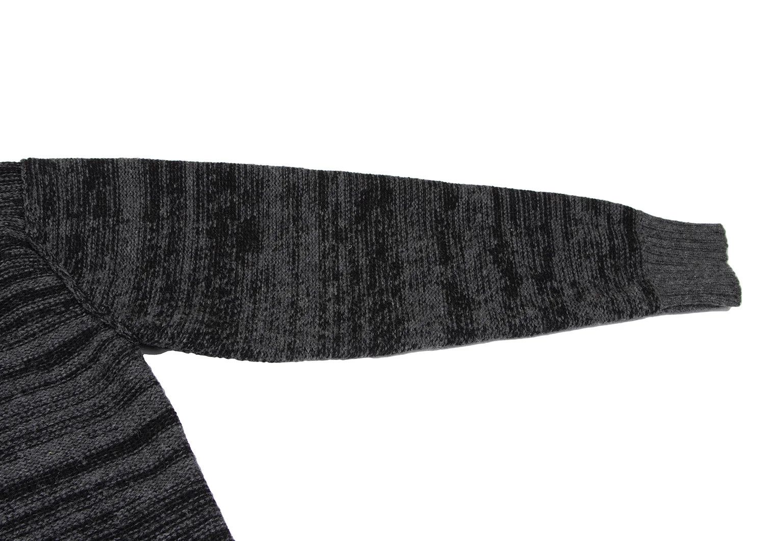Wool Melange Knit Cardigan in Gray and Black Size L
