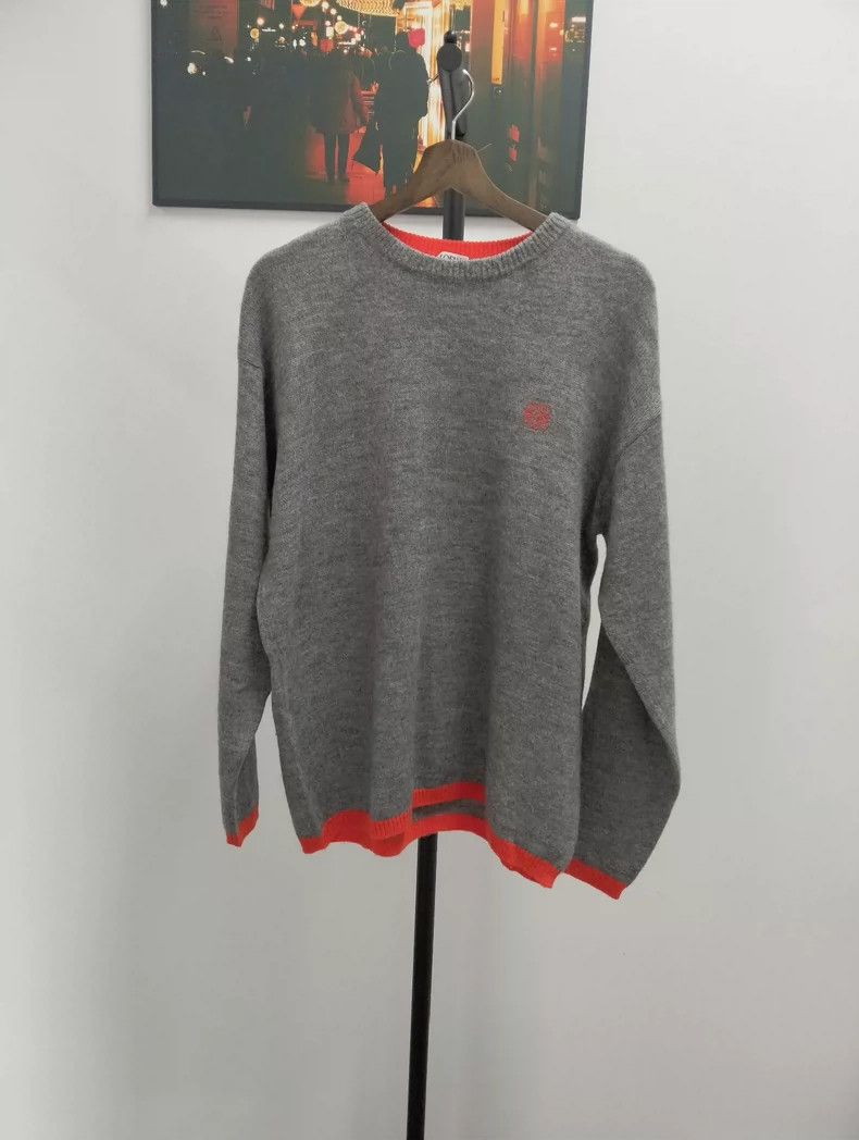 Loewe gray logo embroidered crew neck knit sweater - dmc Size US L / EU 52-54 / 3 - 1 Thumbnail