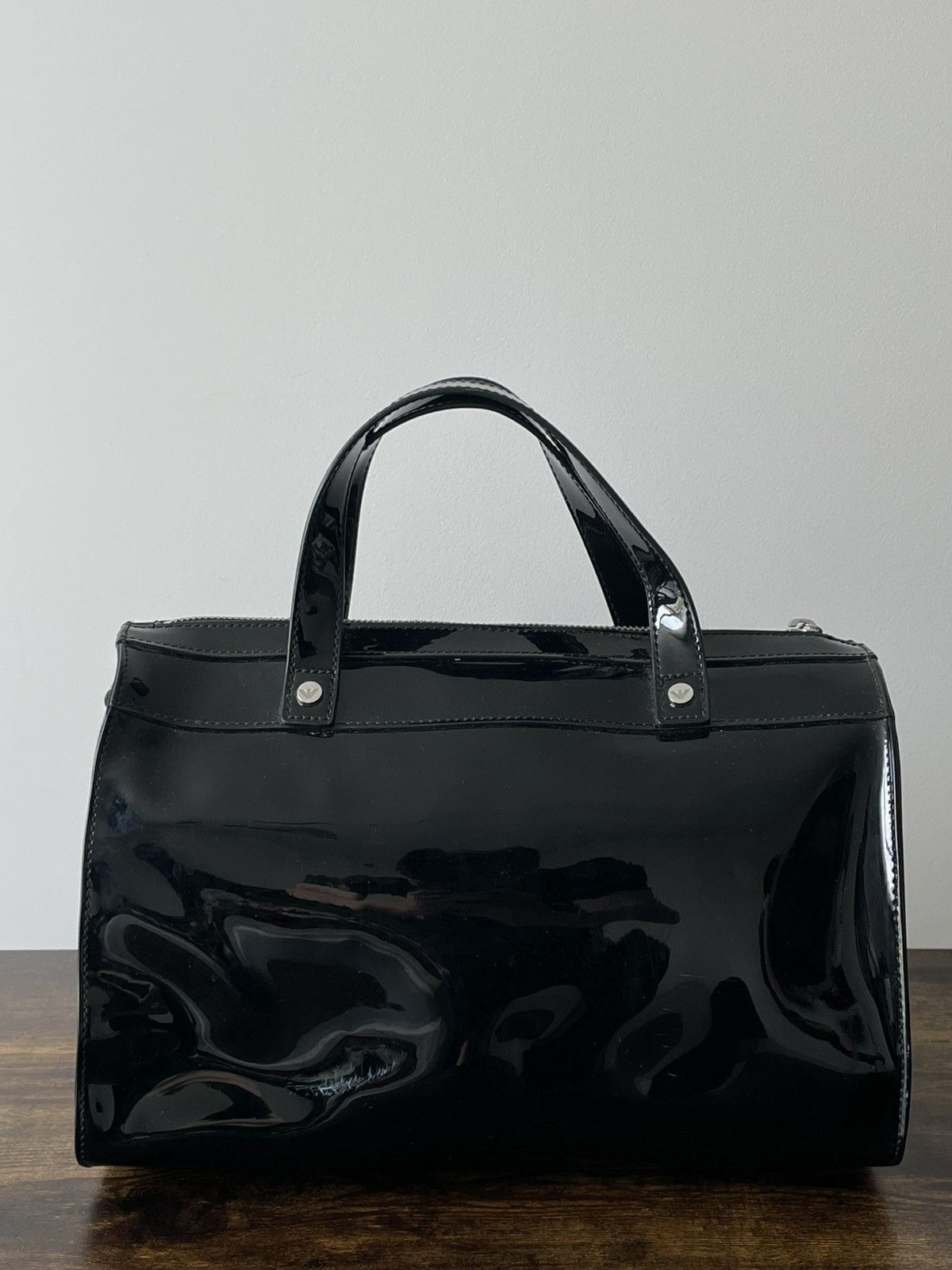 Armani Vintage AJ Armani Jeans 00’s Black Patent Leather Hand Bag Size ONE SIZE - 3 Thumbnail