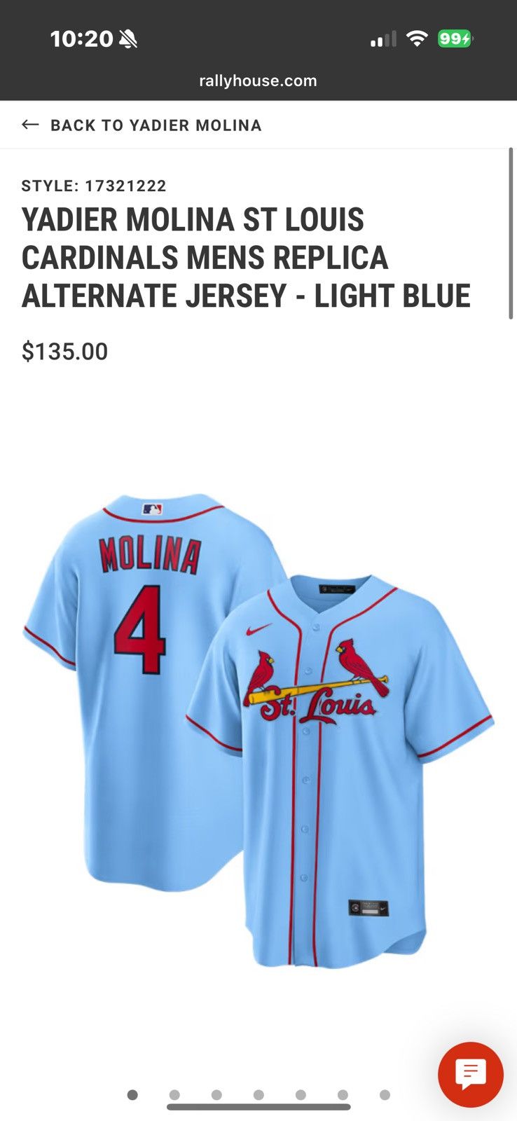 MLB St Louis Cardinals Yader Molina Jersey Powder Blue Alt Size US S / EU 44-46 / 1 - 6 Thumbnail