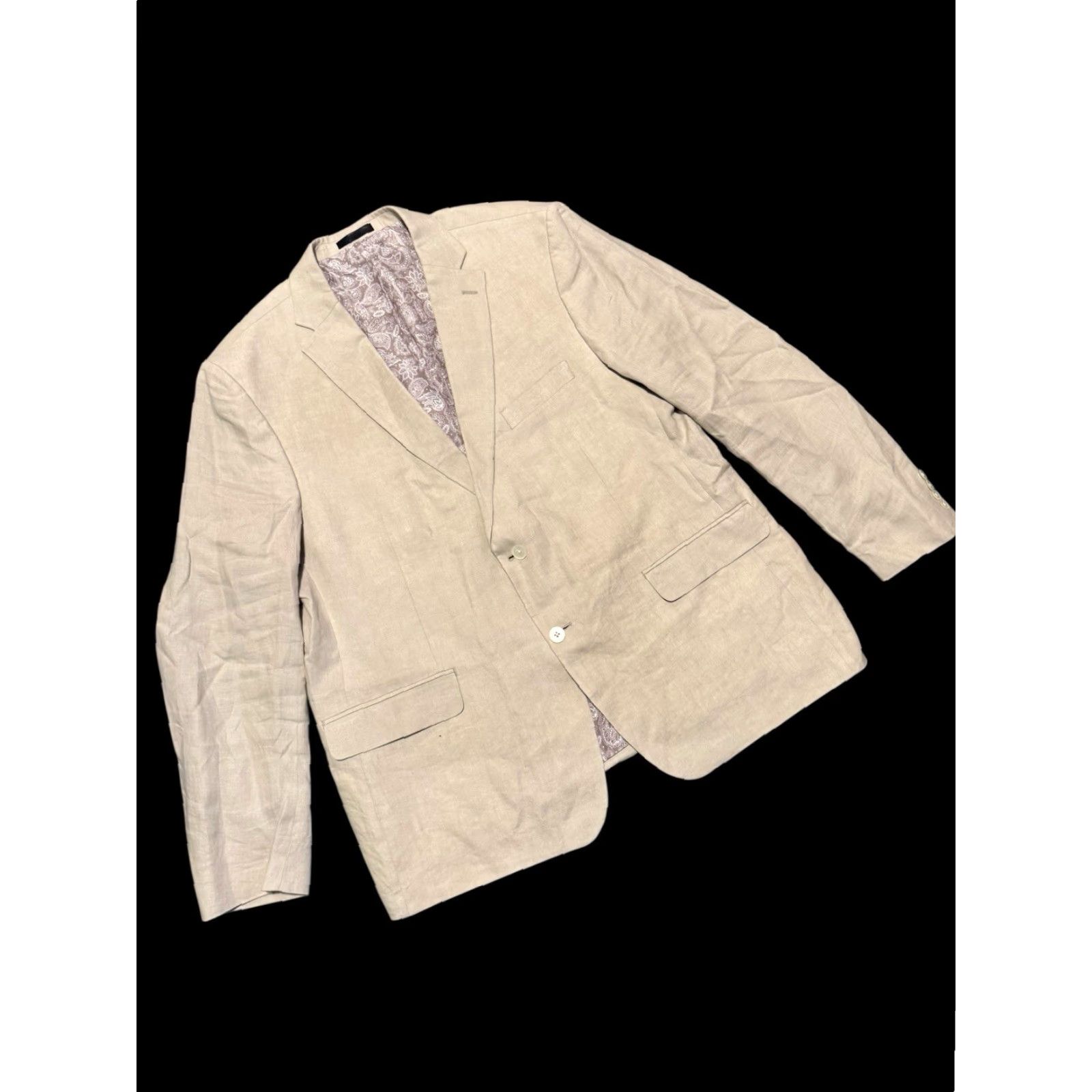 Ralph Lauren LAUREN Ralph Lauren Mens 48R Beige Blazer Linen Single-Breasted 2 Button Jacket Sport Coat Size 48R - 3 Thumbnail