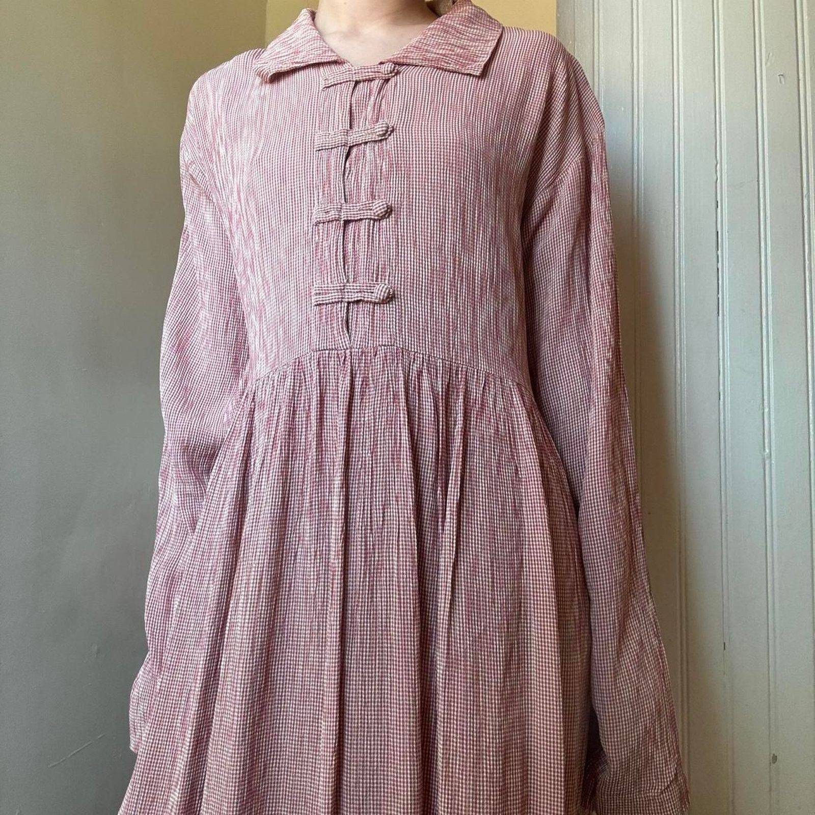 Vintage Vintage All Week Long Salmon Gingham Maxi Dress 10 Cottage Size L / US 10 / IT 46 - 1 Thumbnail