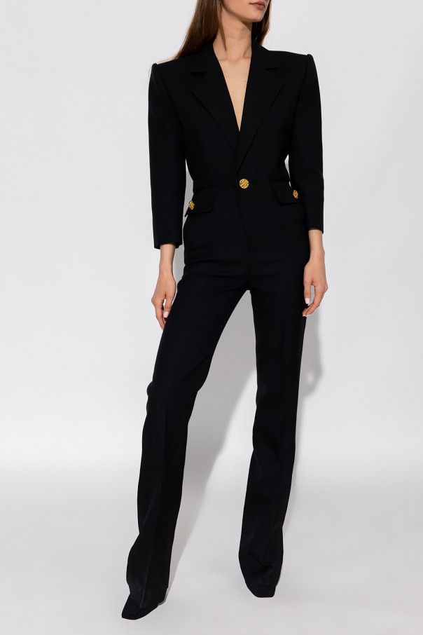 Saint Laurent Paris o1s1wg111024 Tailored Jumpsuit in Chevron Wool in Black Size 30" / US 8 / IT 44 - 3 Thumbnail