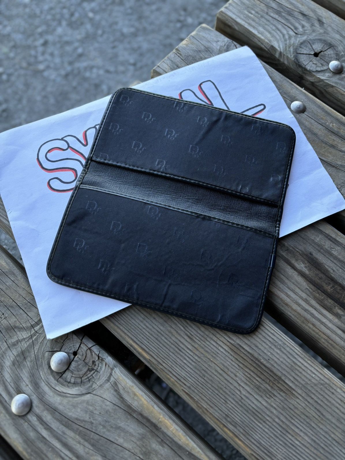 Dior × John Galliano × Vintage 70's Rare France Monogram Leather-Canvas Navy Wallet Clutch Bag Purse Size ONE SIZE - 5 Thumbnail