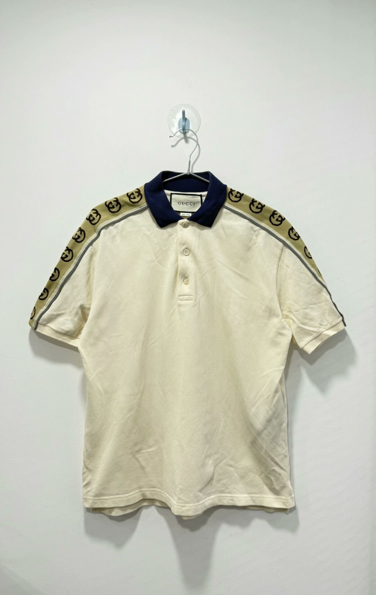 Gucci Beige Logo Stripe Short-Sleeve M