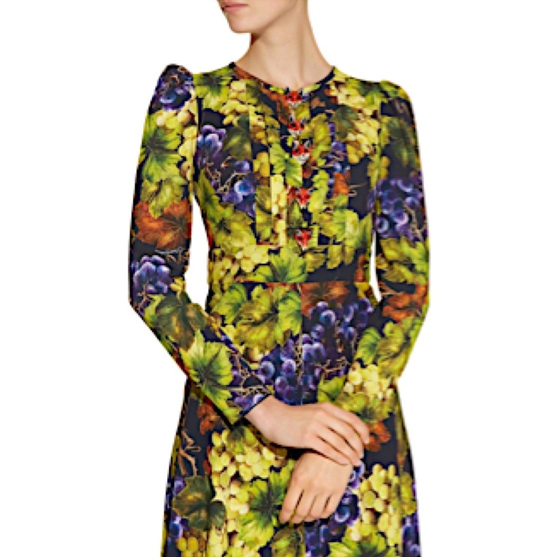 Dolce & Gabbana Grape Print Embellished Dress Yellow IT 40