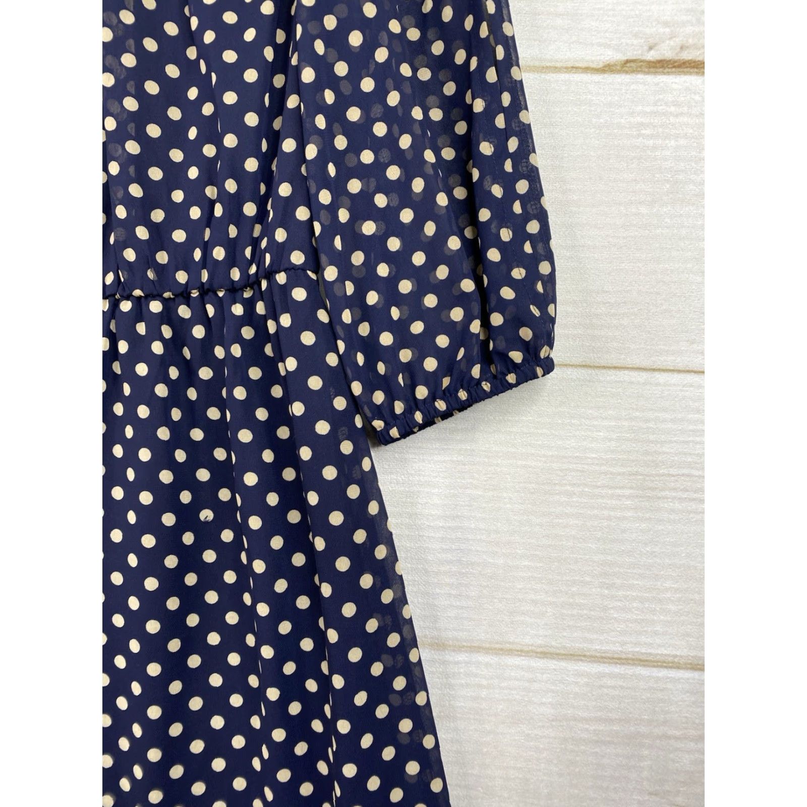 Vintage VINTAGE Enfocus Dress Womens 8P PETITE Blue Polka Dot V-Neck Elastic Waist Shirt? Size M / US 6-8 / IT 42-44 - 2 Thumbnail