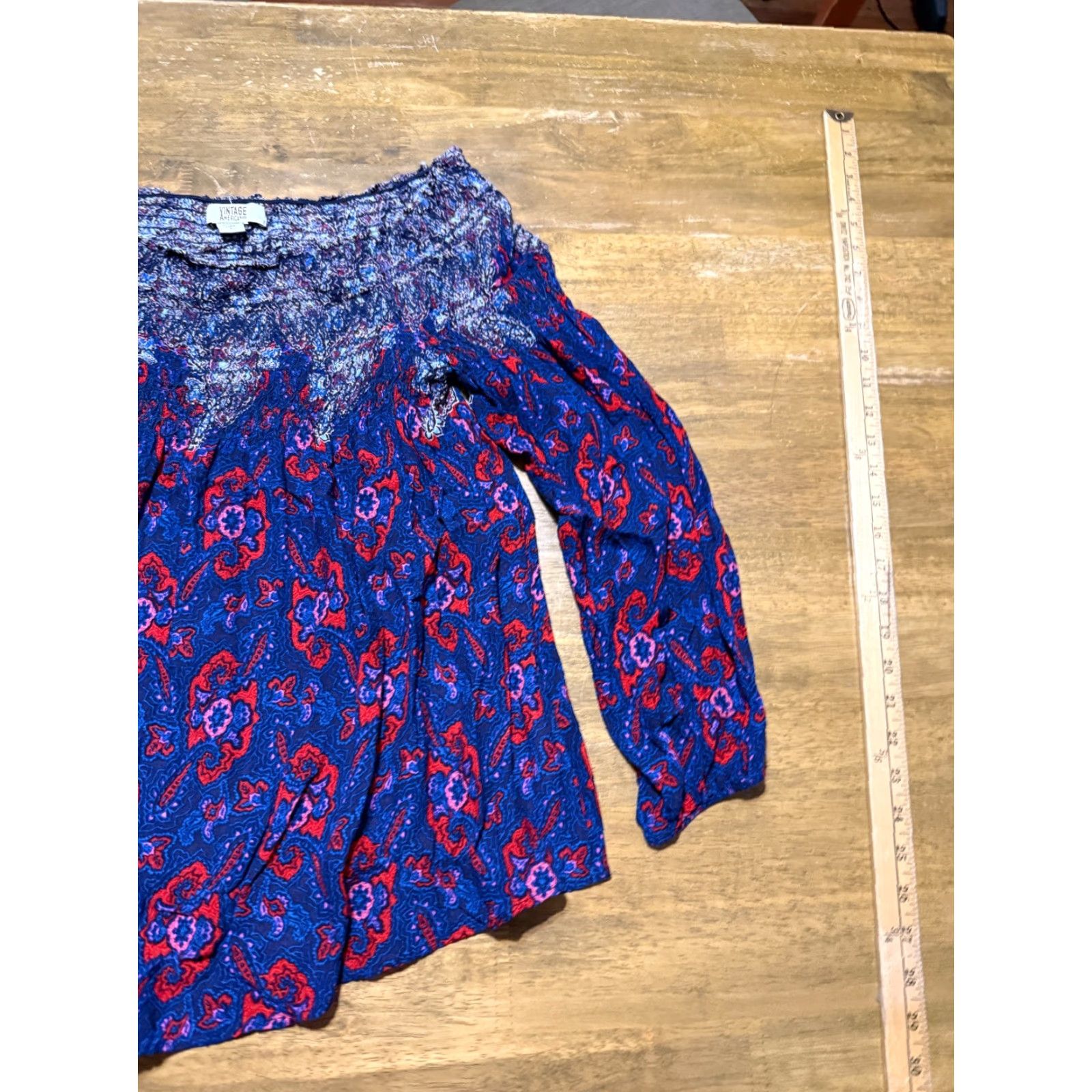 Vintage VINTAGE America Shirt Womens Large Blue Red Purple White Floral Off-shoulder Size L / US 10 / IT 46 - 4 Thumbnail