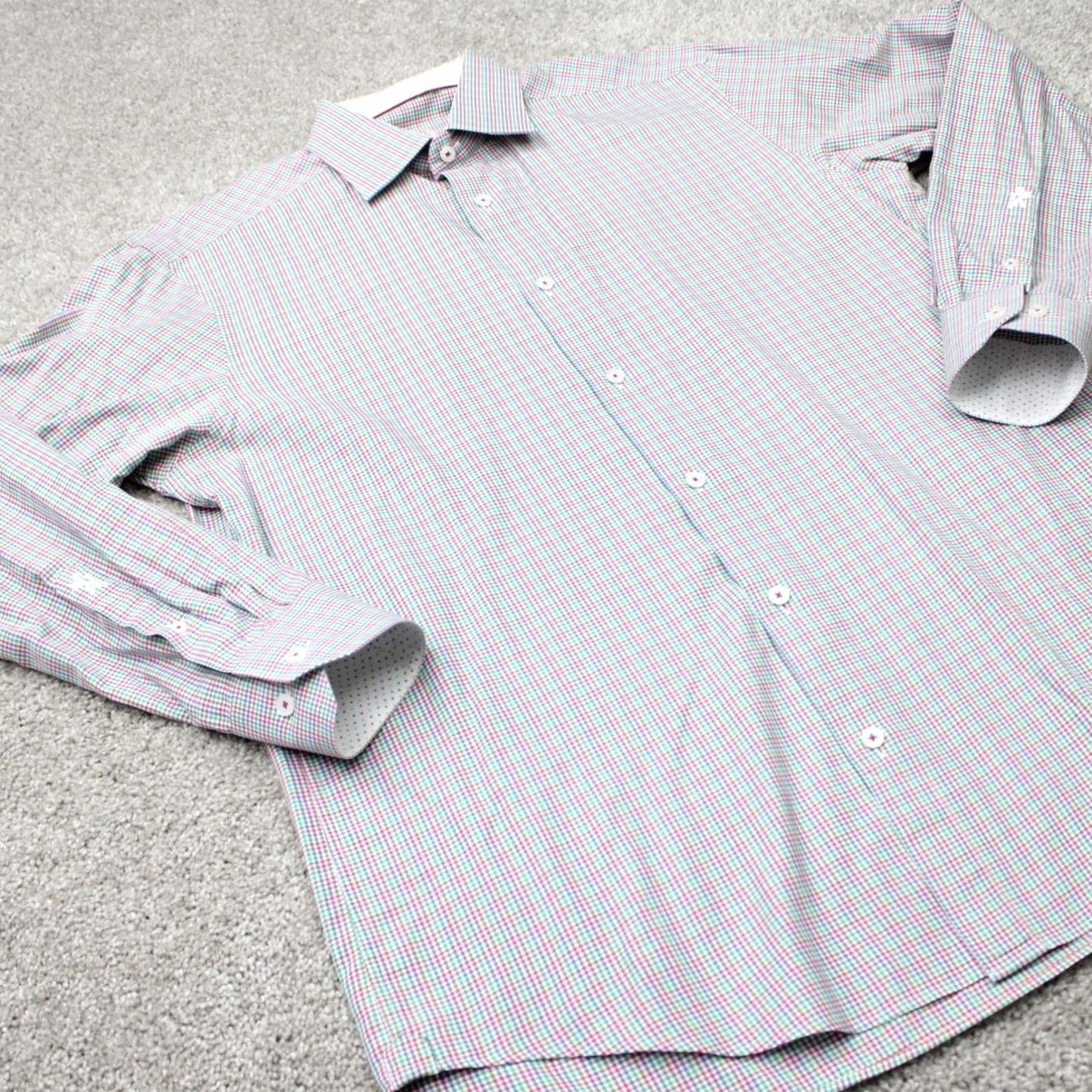 BUGATCHI Bugatchi Uomo Shirt Mens 15 1/2 32/33 Red/Green Flip Cuff Cotton Long Sleeve Dress Shirt Pattern Check Blue White Red Green Size US L / EU 52-54 / 3 - 5 Thumbnail