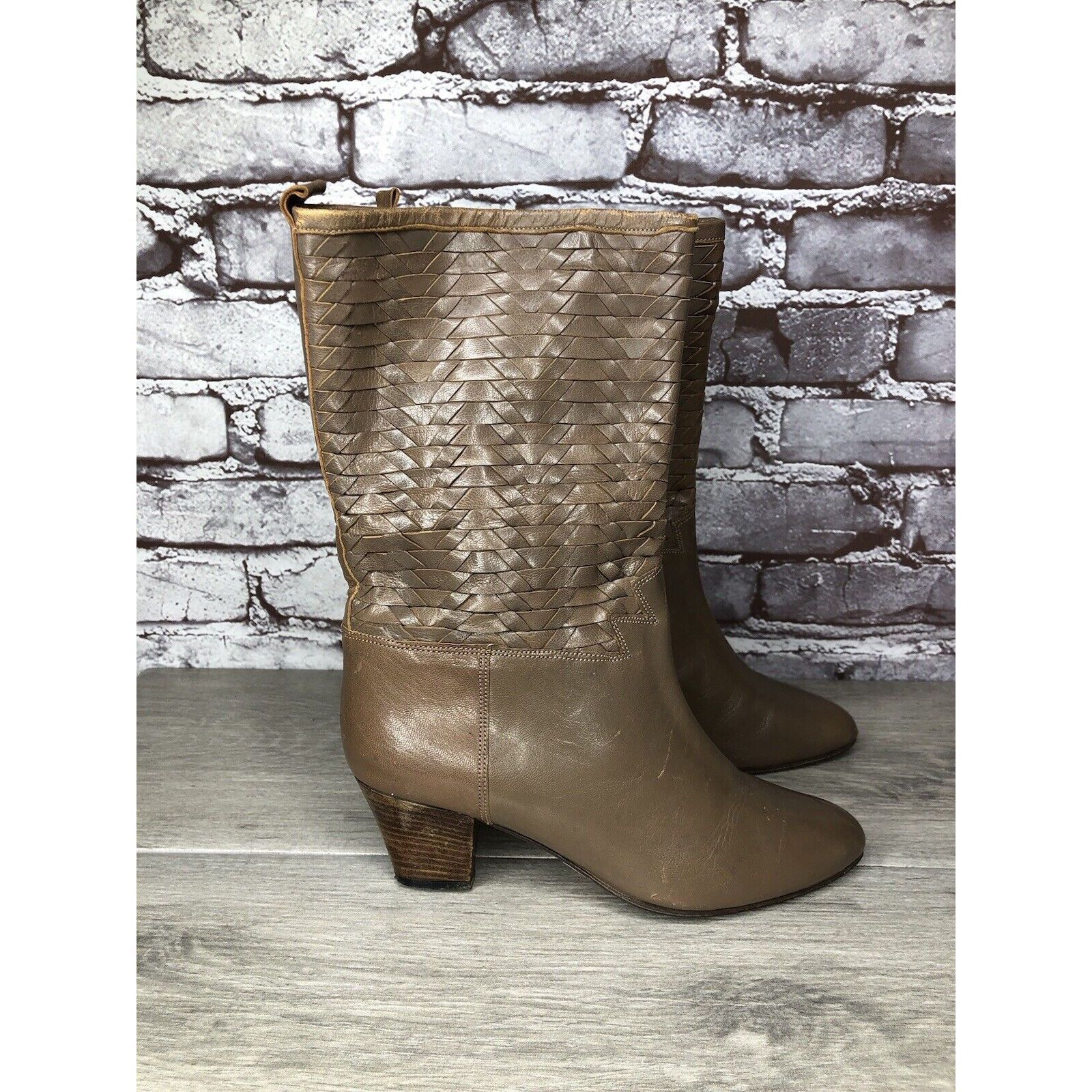 Frye Frye Vintage Taupe Leather Woven Weaves Heel Western Boots W Size US 5.5 / IT 35.5 - 14 Thumbnail