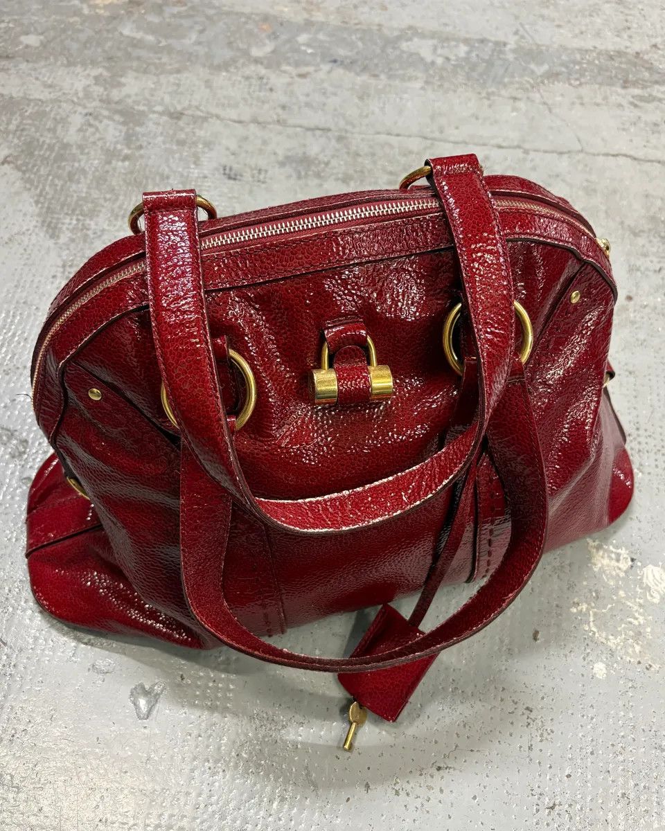 Yves Saint Laurent AW2008 Saint Laurent Bordeaux Patent Leather Muse Barrel Bag Size ONE SIZE - 4 Thumbnail