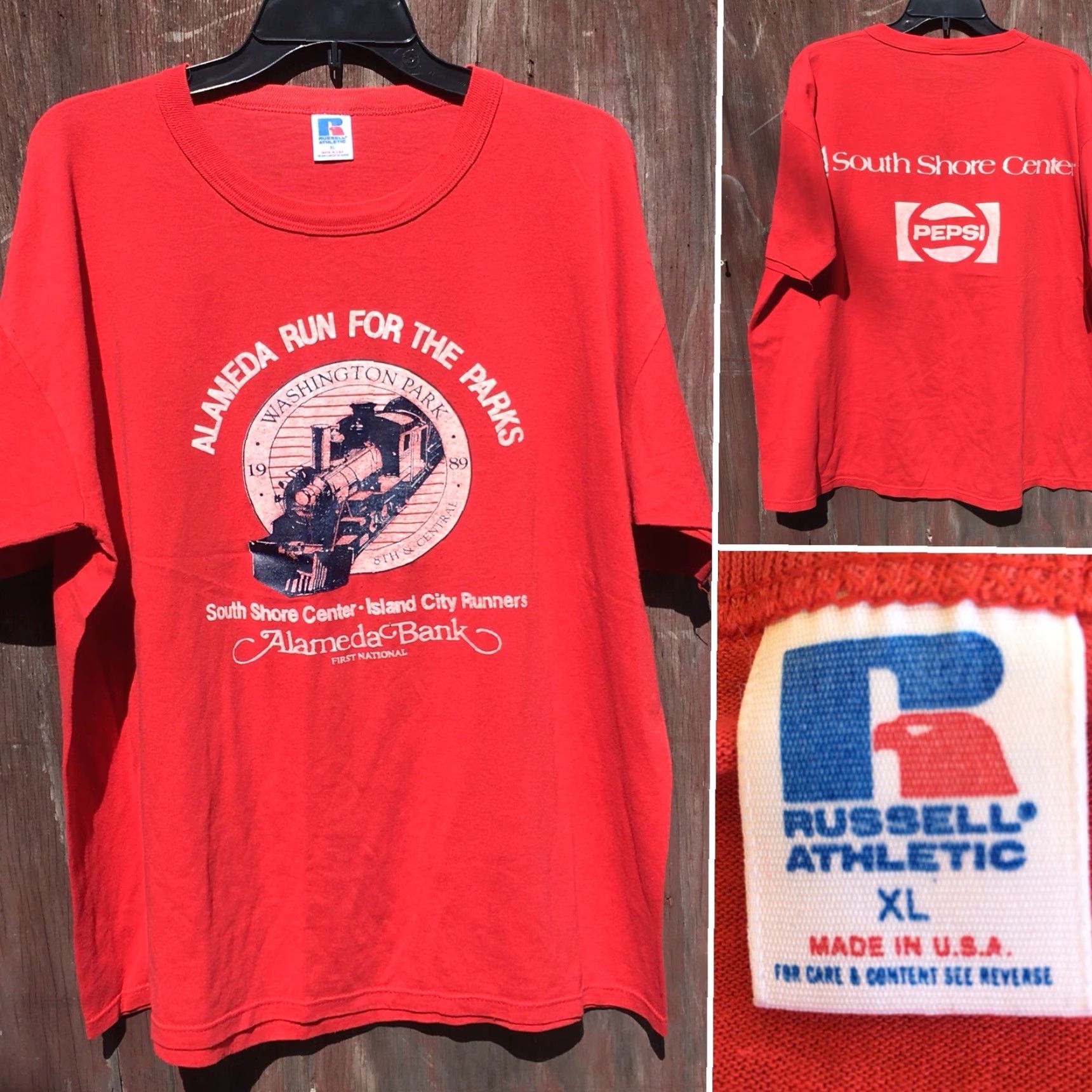 Russell Athletic VINTAGE Alameda Run For The Parks 1989 T-Shirt Pepsi Logo On Back XL Red Russell Athletic Mens Short Sleeve 80s 1980s Size US XL / EU 56 / 4 - 7 Thumbnail