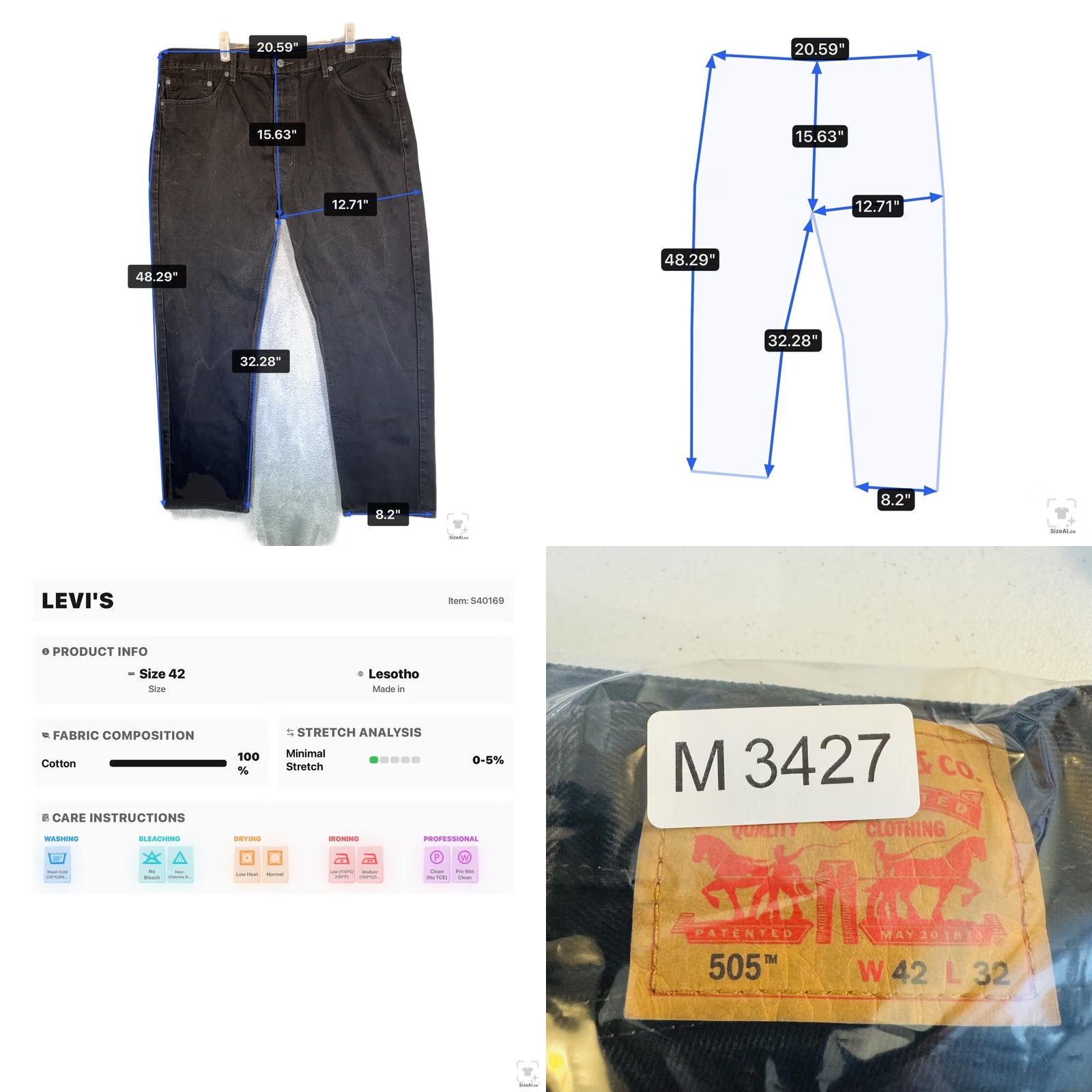 Levi's Levi's 505 Jeans Mens 42x32 Black Rinse Straight Regular Fit Denim Zip Fly Men's Jeans Black Rinse 42 W42 L32 Leather Patch Logo Five-Pocket Pocket Size US 42 / EU 58 - 9 Thumbnail