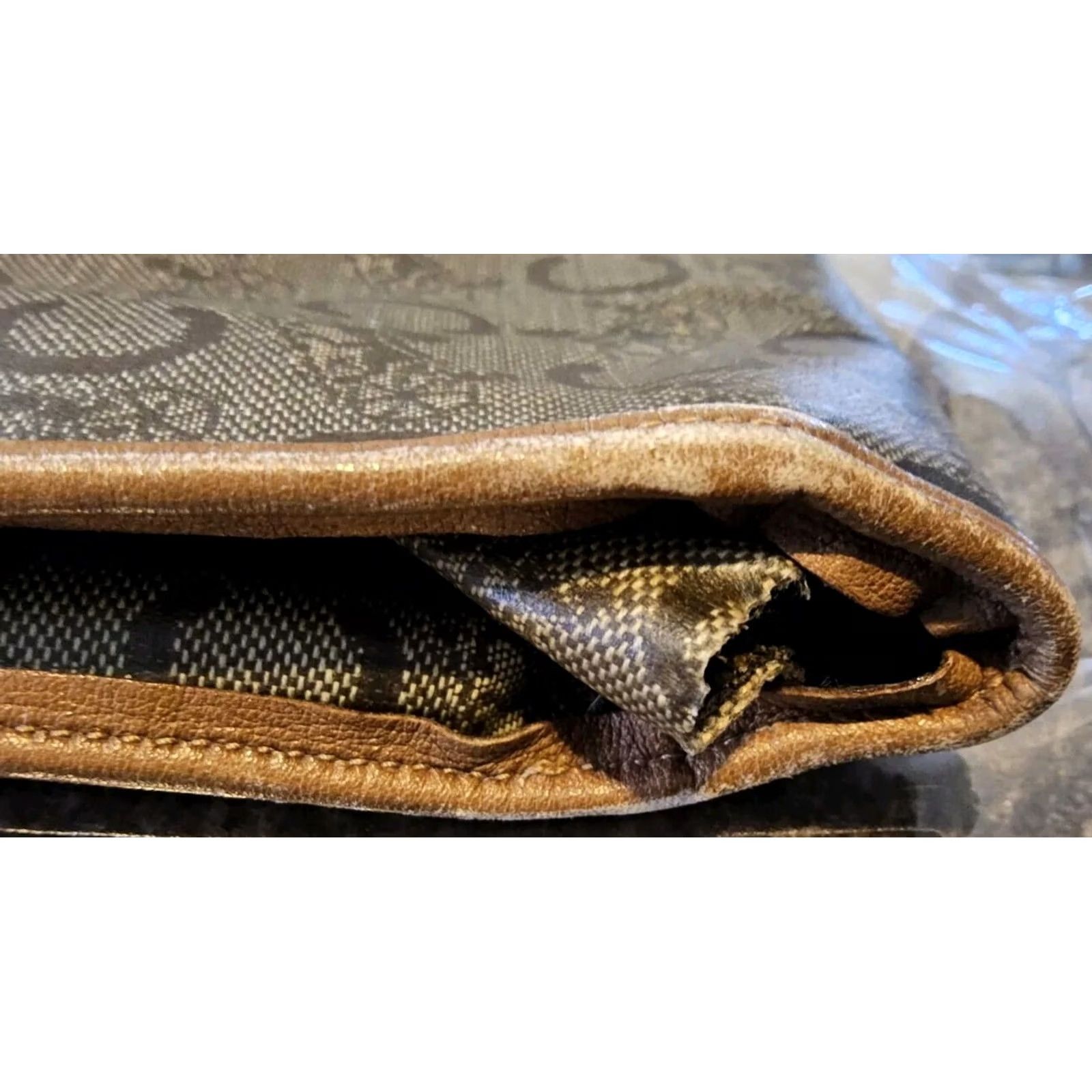 Celine VINTAGE CELINE Diffusion Signature Pouch Clutch Purse Bag Womens Brown Paris PVC Size ONE SIZE - 7 Thumbnail