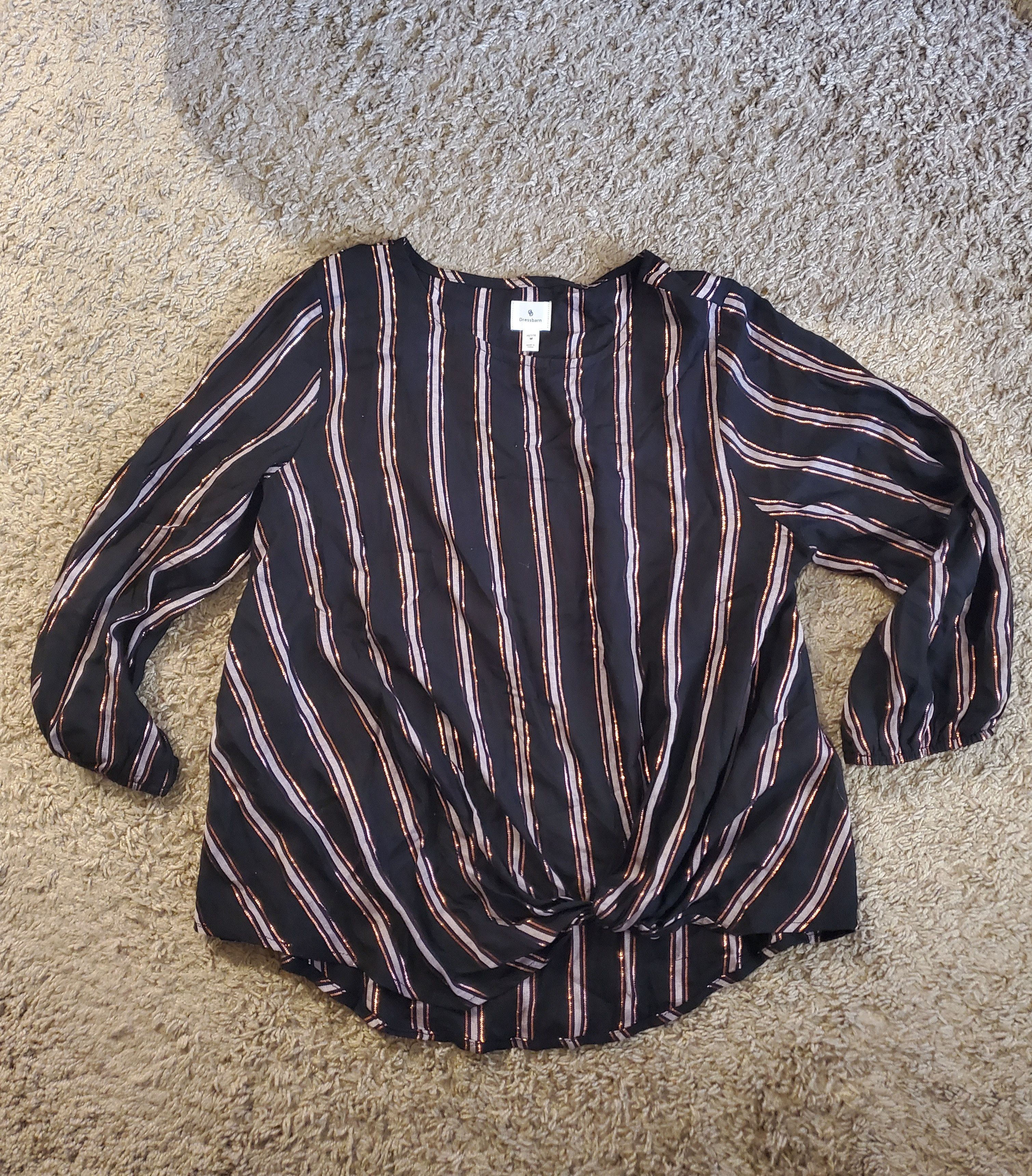 Other Dressbarn black + pink shimmer striped blouse-size Petite M Size M / US 6-8 / IT 42-44 - 1 Thumbnail
