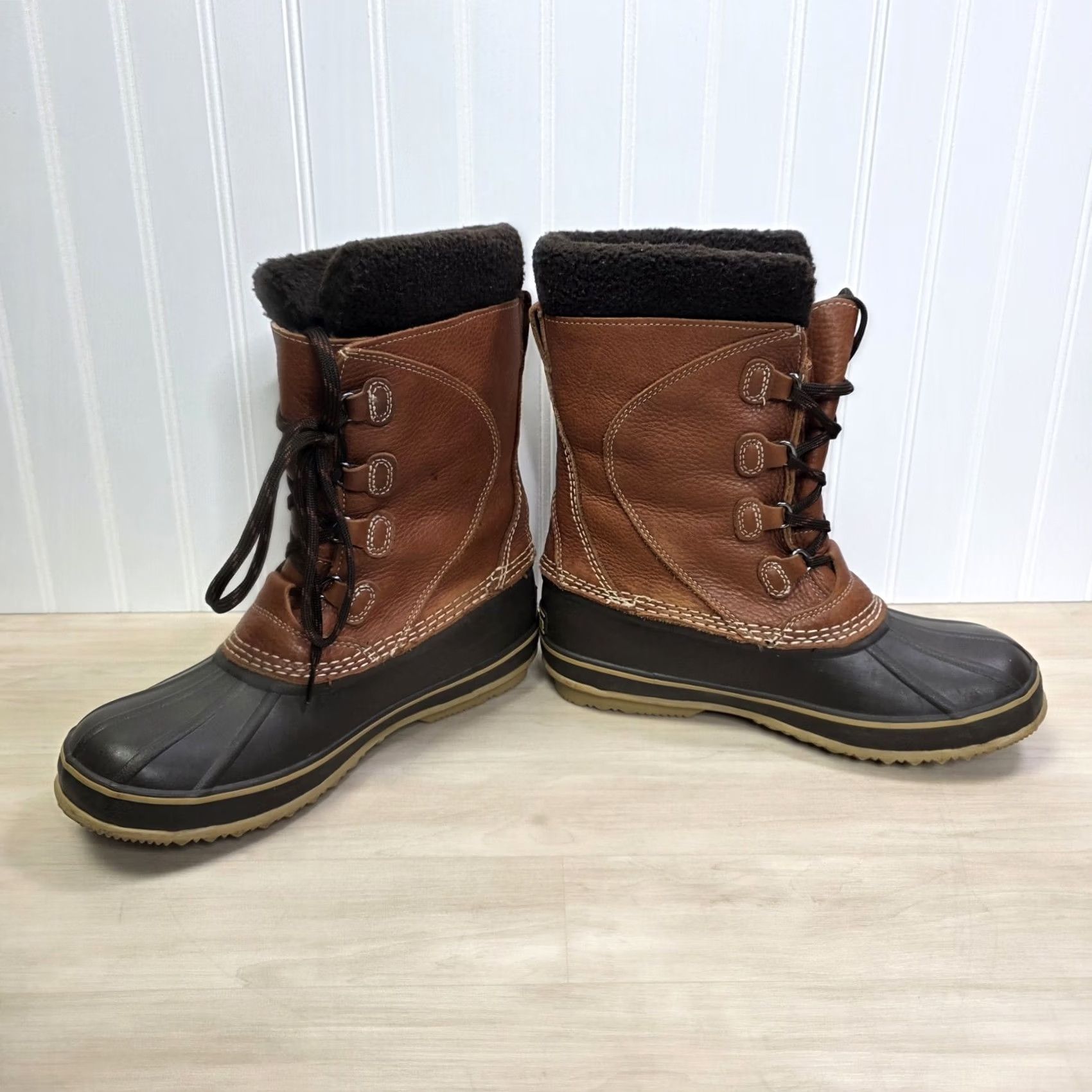 Vintage L.L. Bean Original Tumbled Leather Removable Felt Liner Tall Duck Boots Womens 9 Brown Leather Water Resistant Insulated Lined Lace Up Boots Womens 9 Size US 9 / IT 39 - 6 Thumbnail