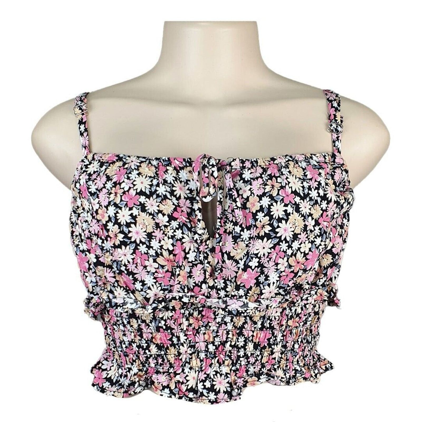 Other Wild Fable Black Floral Keyhole Front Ruche Ruffle Crop Top Size S / US 4 / IT 40 - 10 Thumbnail