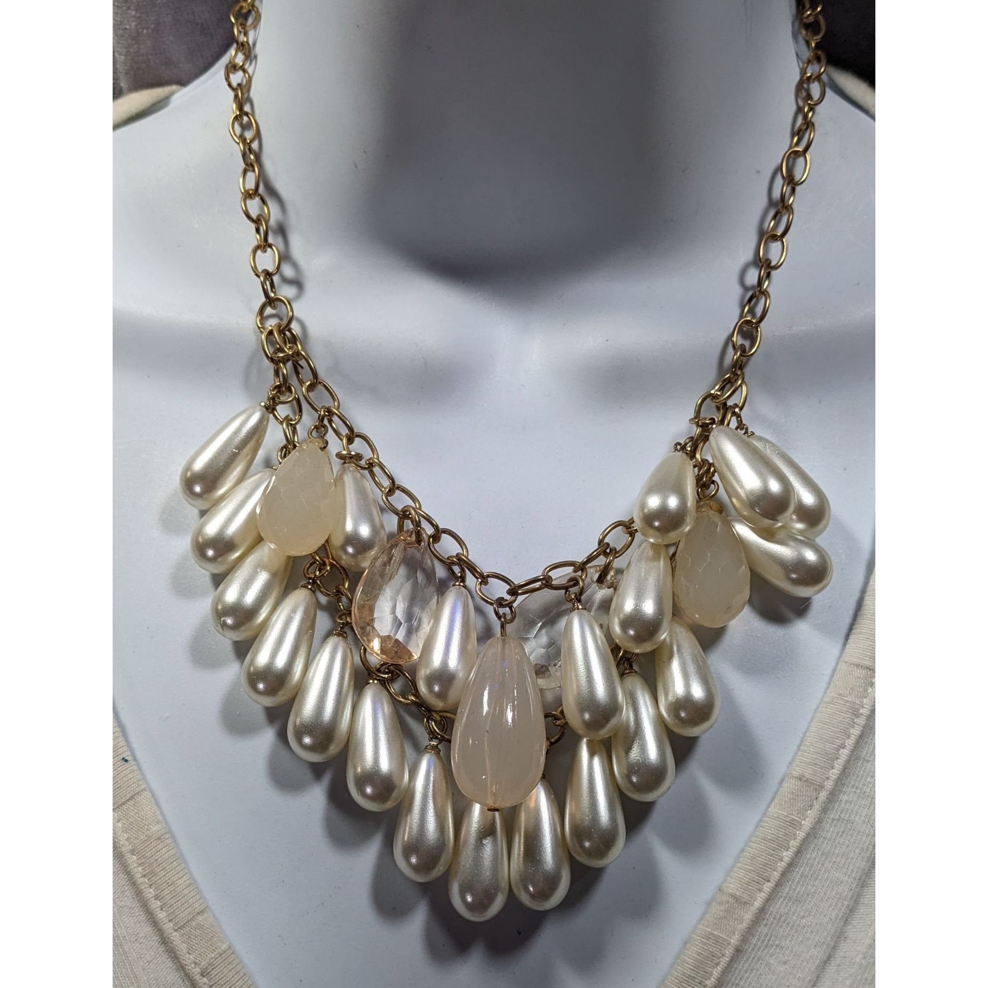 Other Retro Glam Teardrop Faux Pearl And Acrylic Fringe Necklace Size ONE SIZE - 4 Thumbnail