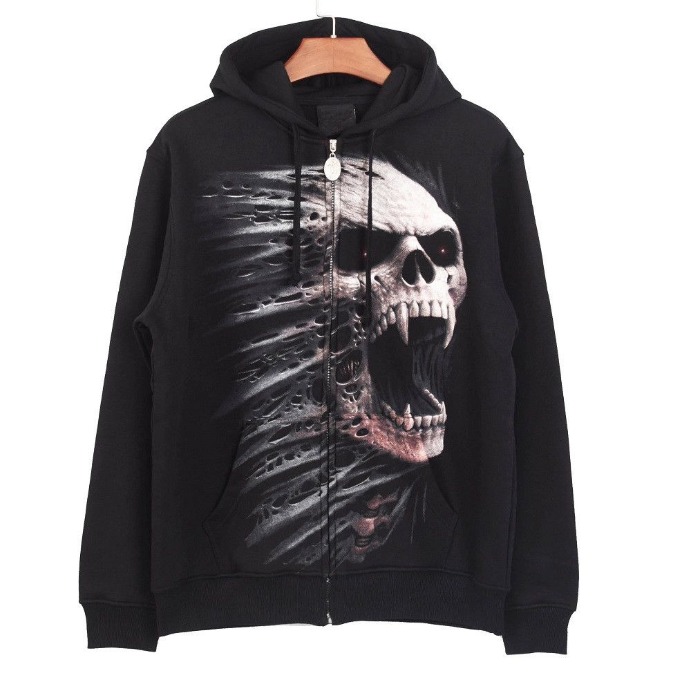 Other Skull Printed Fleece Zipper Hoodie Black Unisex Coat Size US L / EU 52-54 / 3 - 2 Thumbnail