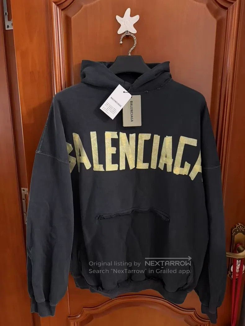 Balenciaga Balenciaga Black Tape Logo Hooded Sweatshirt Size US M / EU 48-50 / 2 - 1 Thumbnail