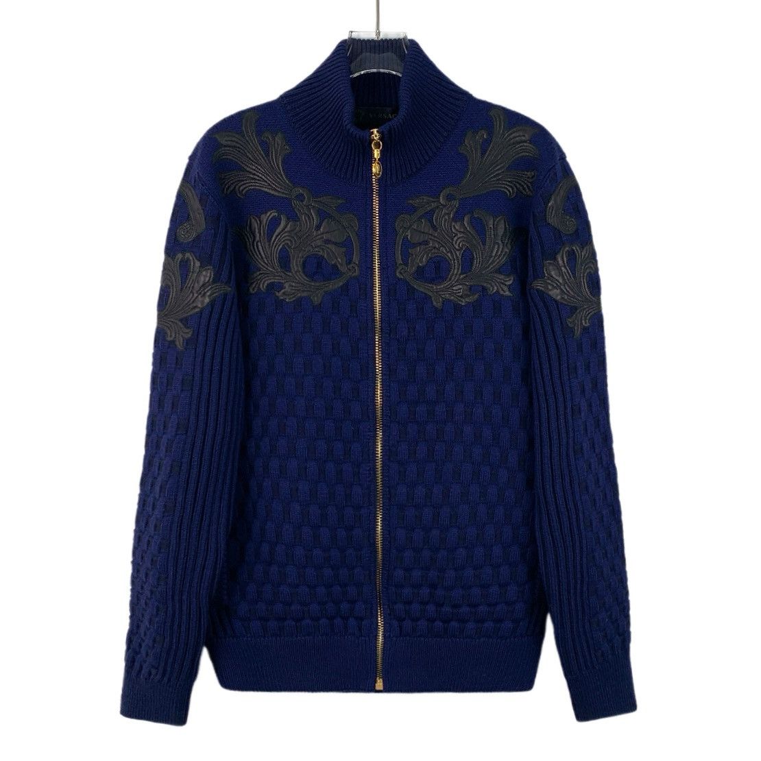 Versace Versace Dark Blue Baroque Leather Embroidered Wool Jacket Size US S / EU 44-46 / 1 - 1 Thumbnail