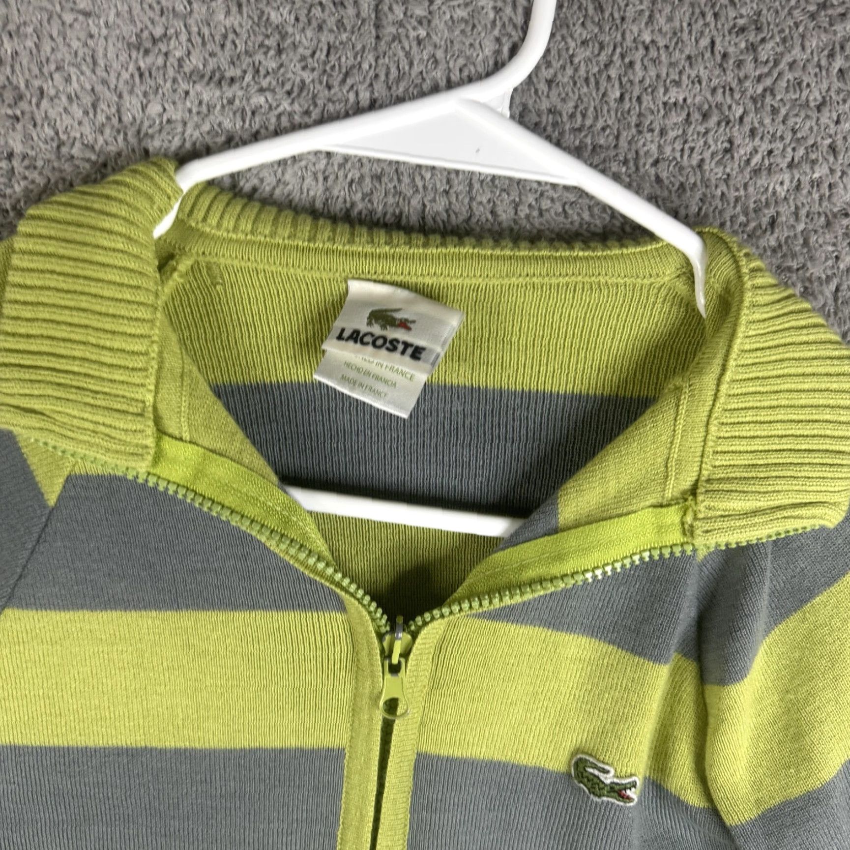 Lacoste Lacoste Womens Sweater Small Green Gray Stripe Collared Full Zip Knit Size S / US 4 / IT 40 - 5 Thumbnail