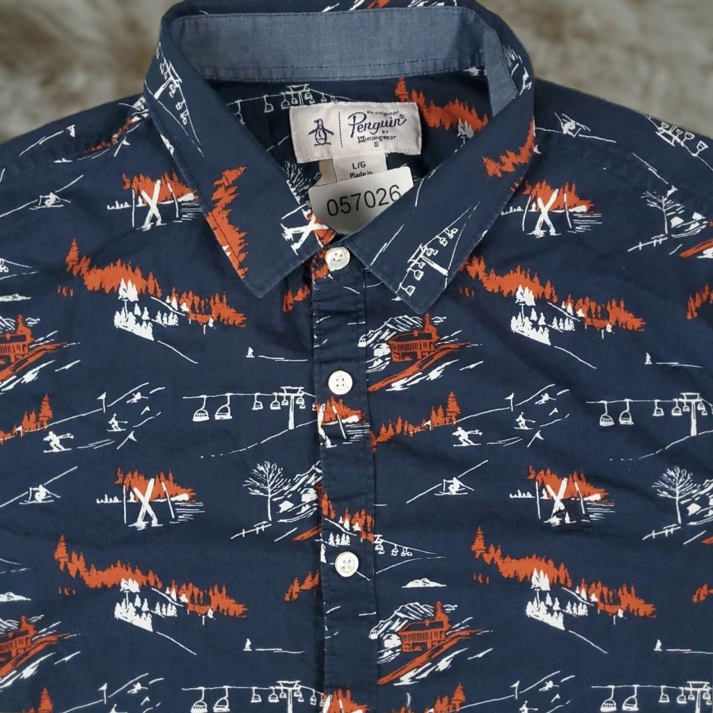 Original Penguin Original Penguin Button-Up Shirt Mens Large Blue Short Sleeve Casual Cotton Size US L / EU 52-54 / 3 - 1 Thumbnail