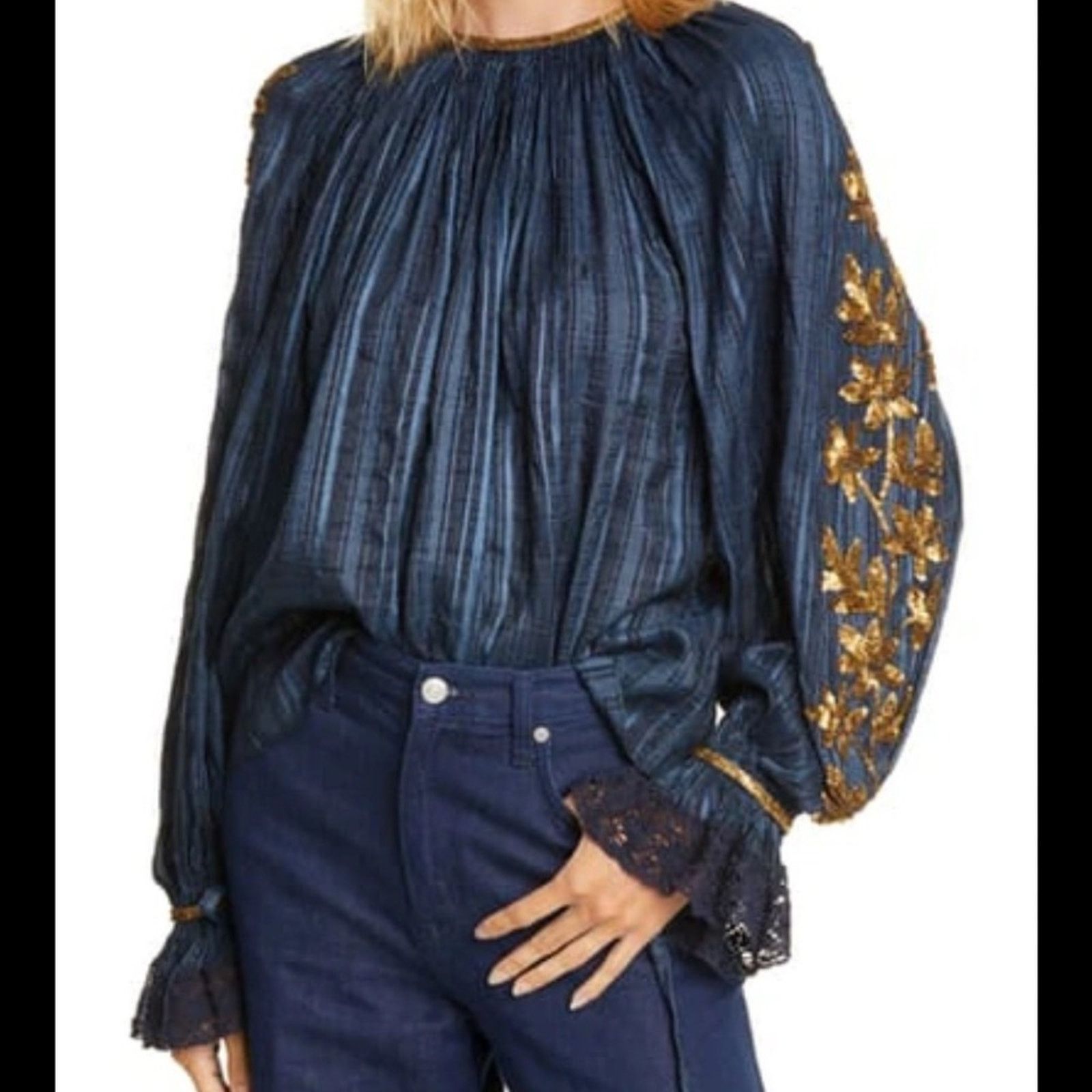 Ulla Johnson Ulla Johnson Marguerite Sequin Detail Blouse - Size 8 - Blue Size M / US 6-8 / IT 42-44 - 1 Thumbnail