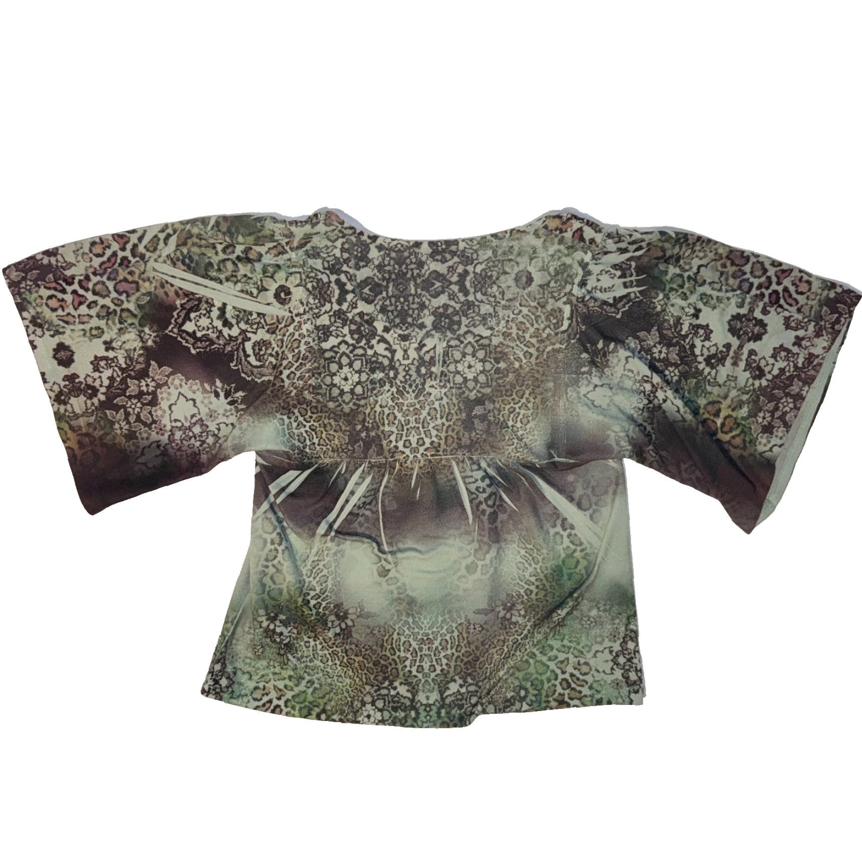 Vintage Energe T-Shirt Bohemian Green Leopard Print Satin Studded Top S Small Womens Casual Short Sleeve Regular Size S / US 4 / IT 40 - 7 Thumbnail