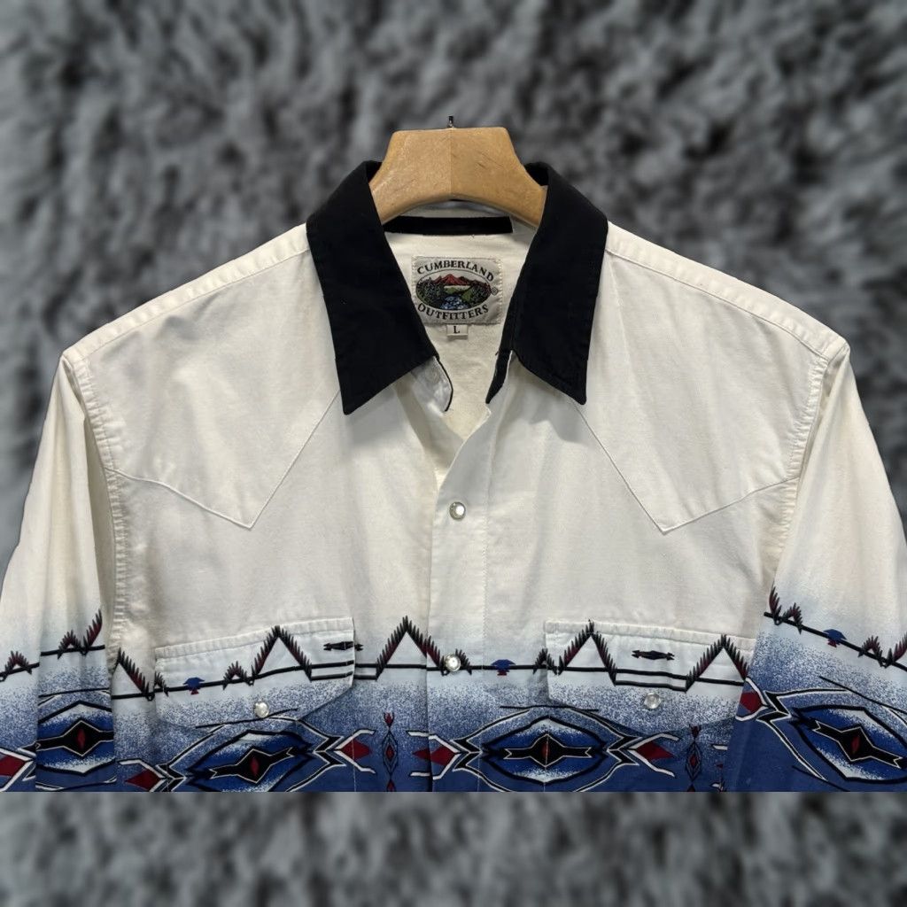 YOKE VINTAGE Cumberland Outfitters Pearl Snap Shirt Men’s Large Western Yoke Aztec Black White Mens L Shirt Size US L / EU 52-54 / 3 - 1 Thumbnail