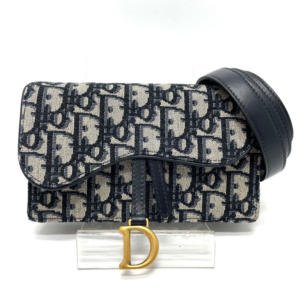 Dior Oblique Trotteur Saddle Belt Pouch Briefcase Waist Body Bag Leather/canvas Men Navy in Blue
