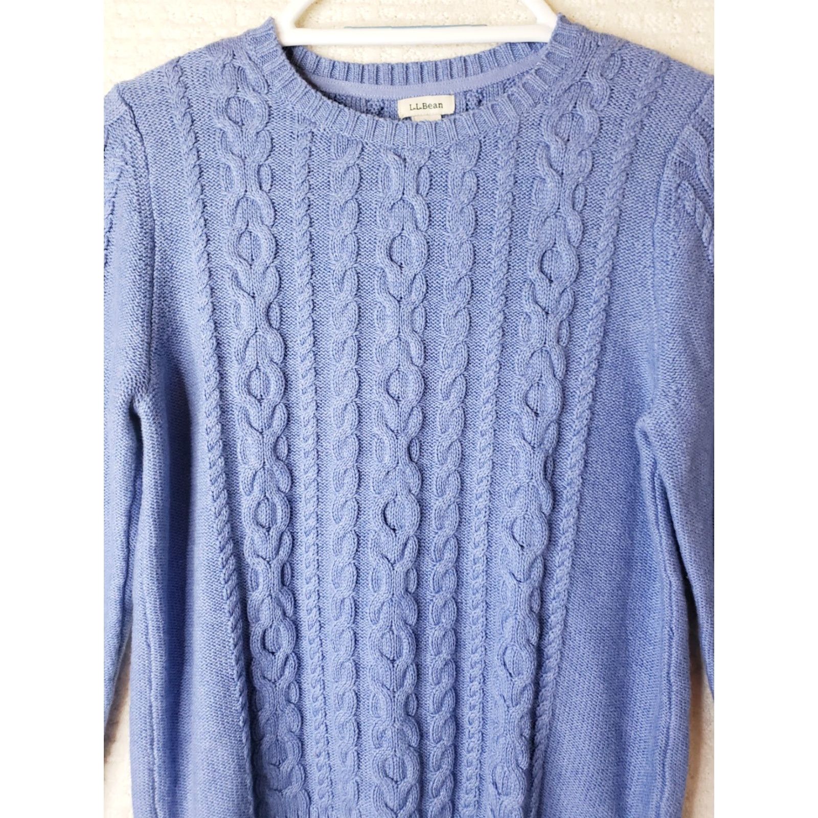 Vintage L.L. Bean Sweater Womens Medium Blue Cable Knit Crew Neck Pullover Casual Cotton Size M / US 6-8 / IT 42-44 - 3 Thumbnail