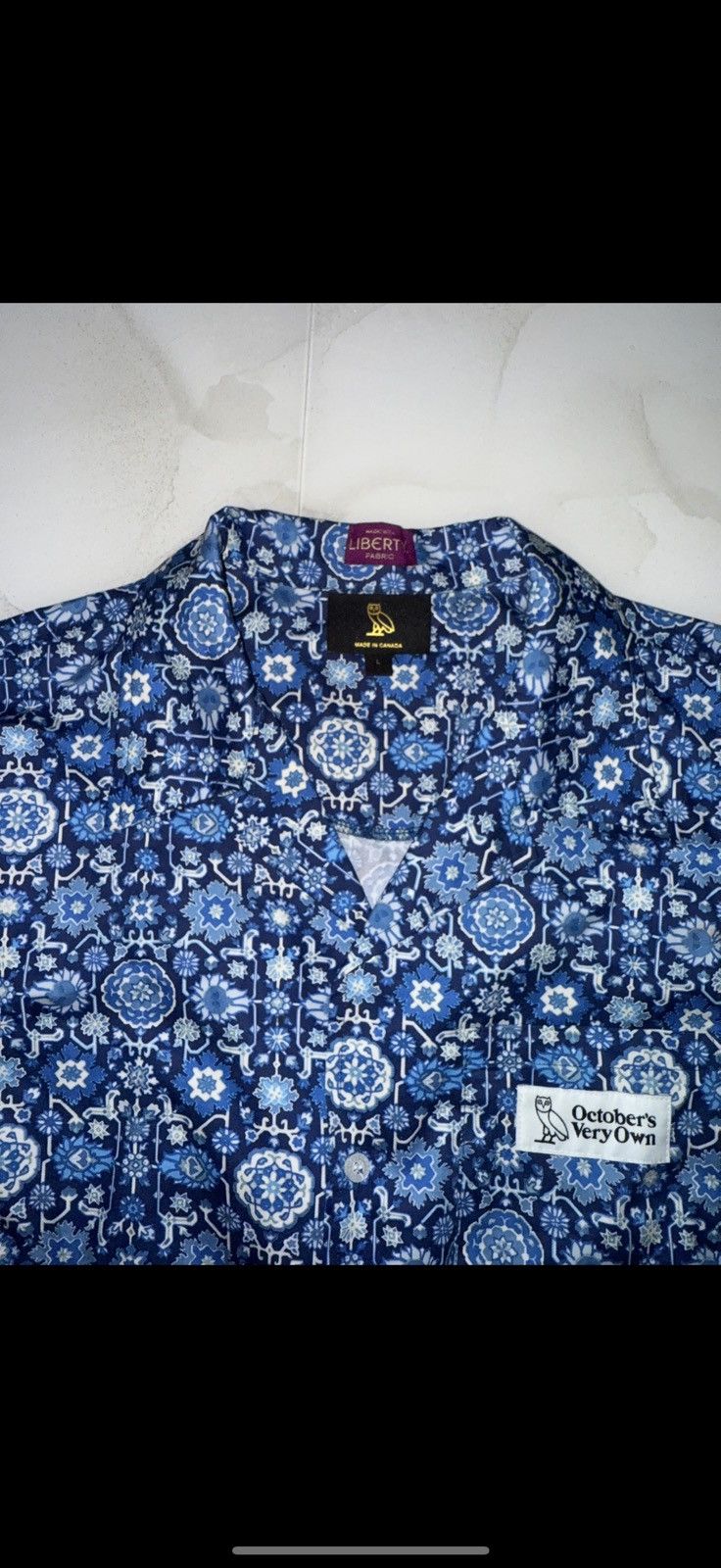 October's Very Own OVO Blue Pattern Summer Short Sleeve Button Up Size US L / EU 52-54 / 3 - 1 Thumbnail