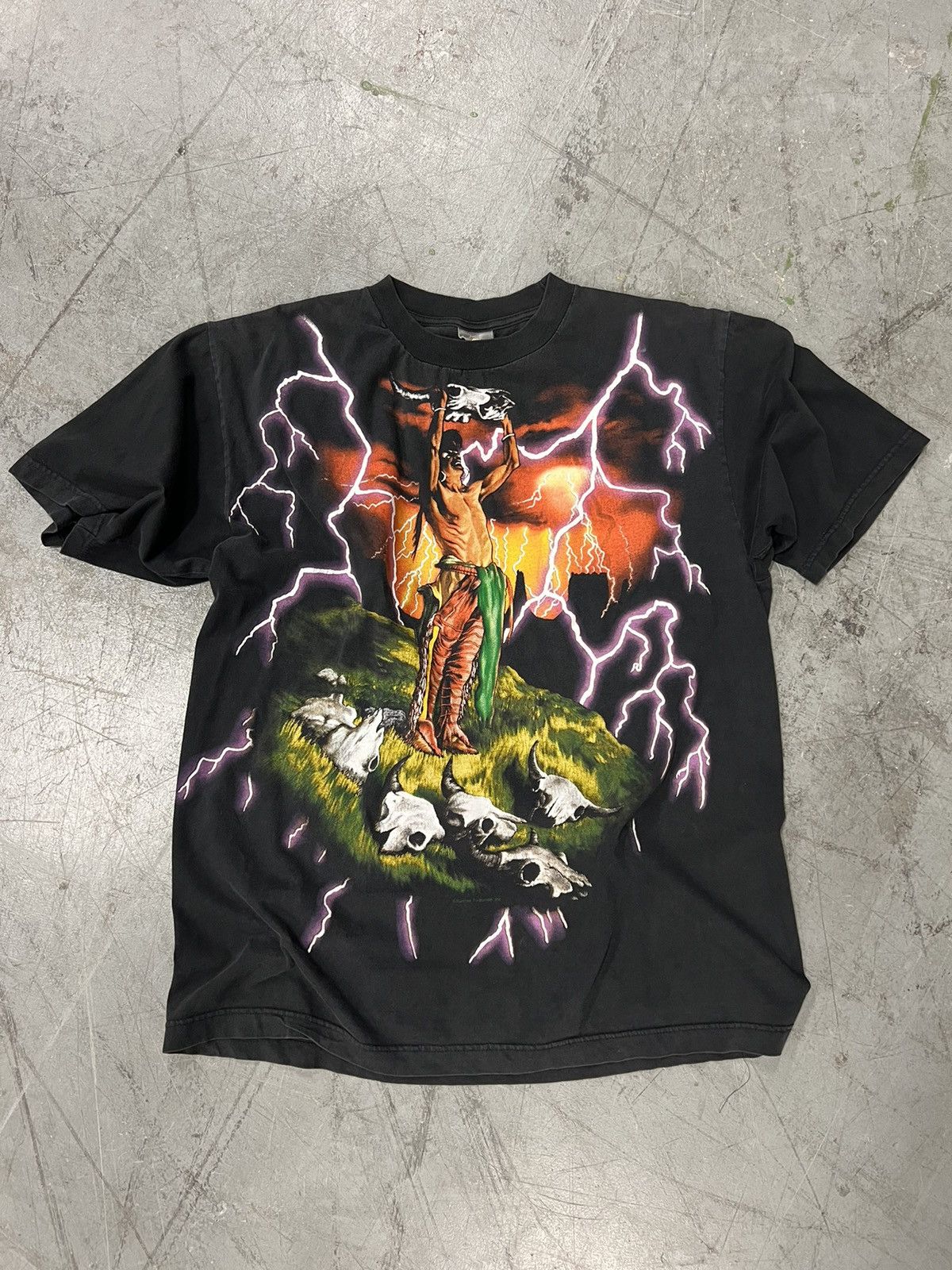 image of Made In USA x Vintage 90's American Thunder Native American Tee in Black, Men's (Size XL)