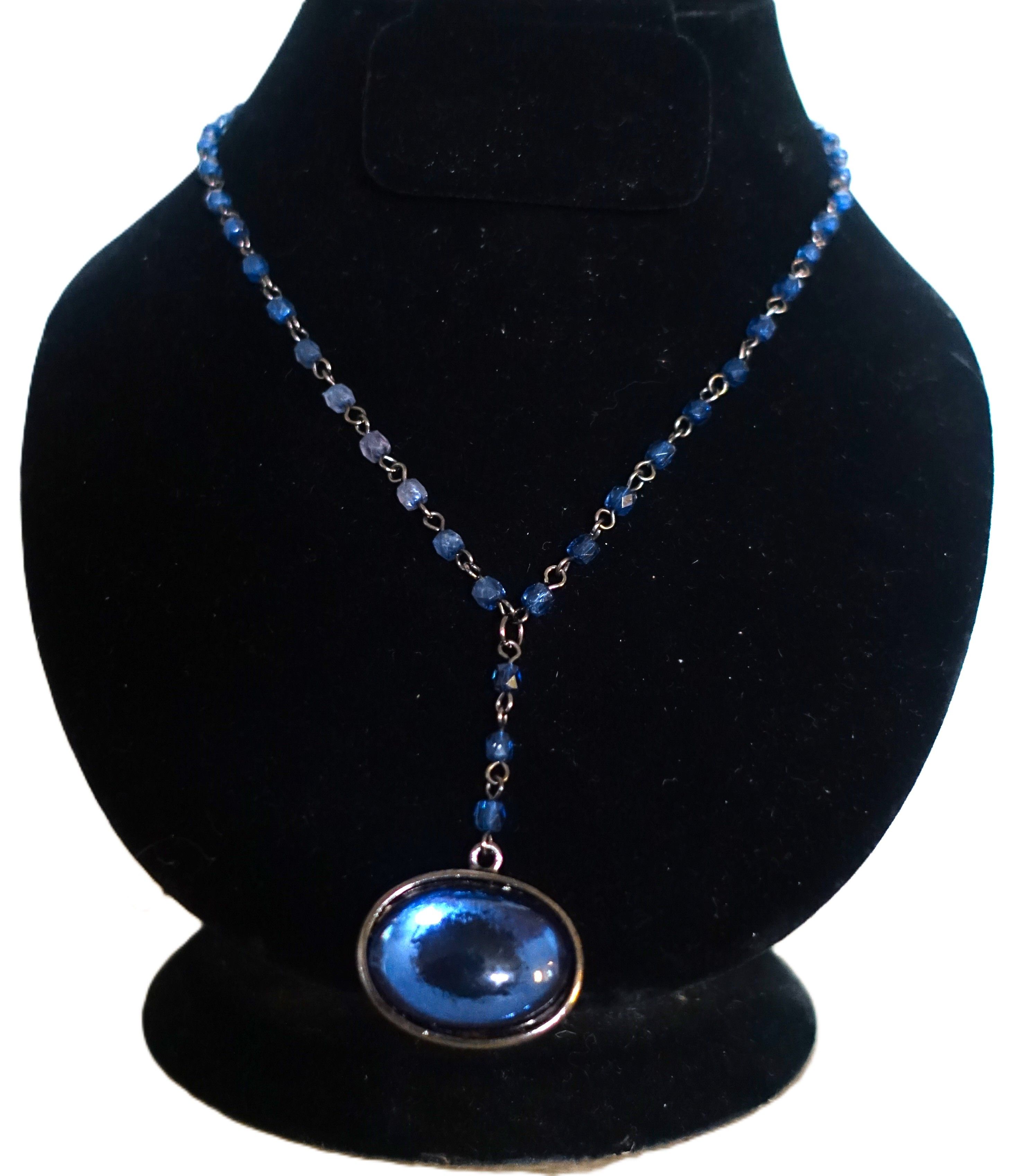 Other Claires Silver Tone Blue Bead Pendant Choker Necklace Size ONE SIZE - 2 Thumbnail