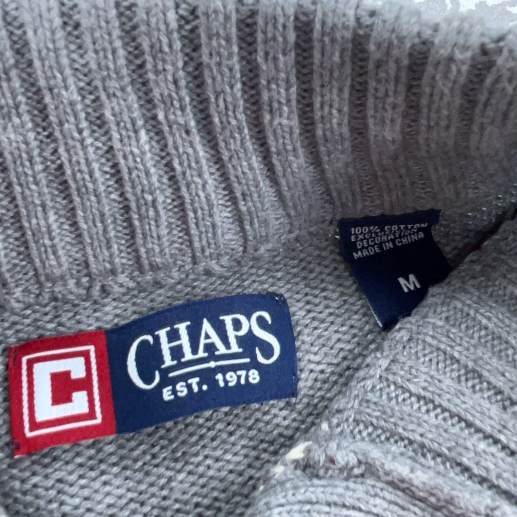 Chaps VINTAGE Chaps Sweater Men Medium Gray Red Henley Heavy Knit Holiday Fair Isle Nordic Size US M / EU 48-50 / 2 - 7 Thumbnail
