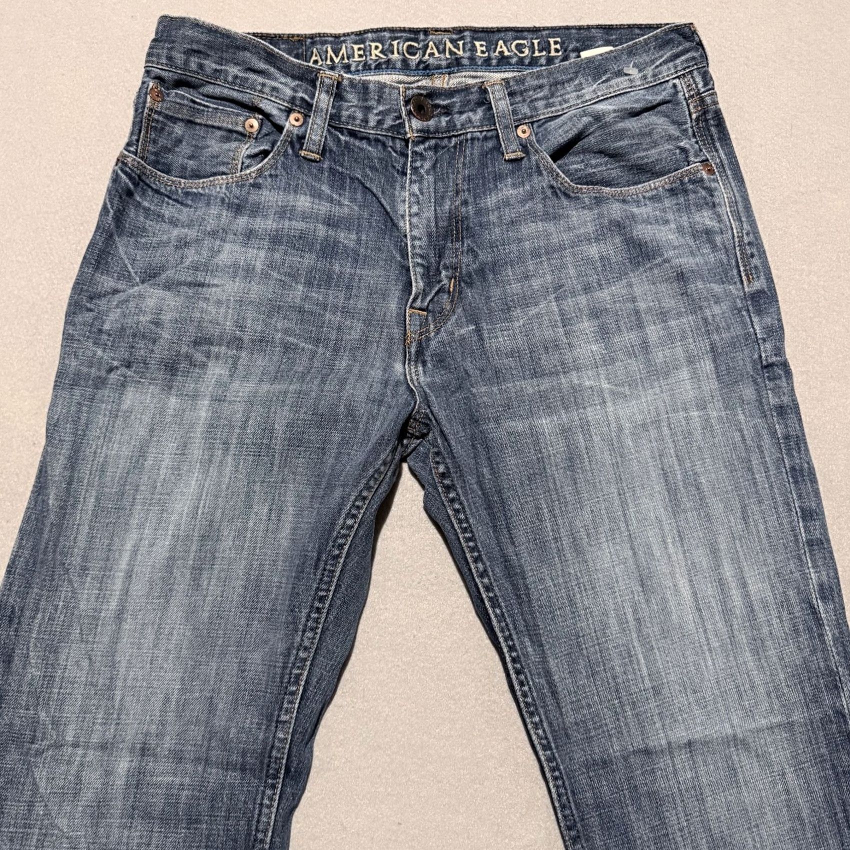 American Eagle Outfitters American Eagle Jeans Men Blue Slim Straight 32x30 Distressed Medium Wash Denim 5-Pocket Metrics Size US 32 / EU 48 - 3 Thumbnail