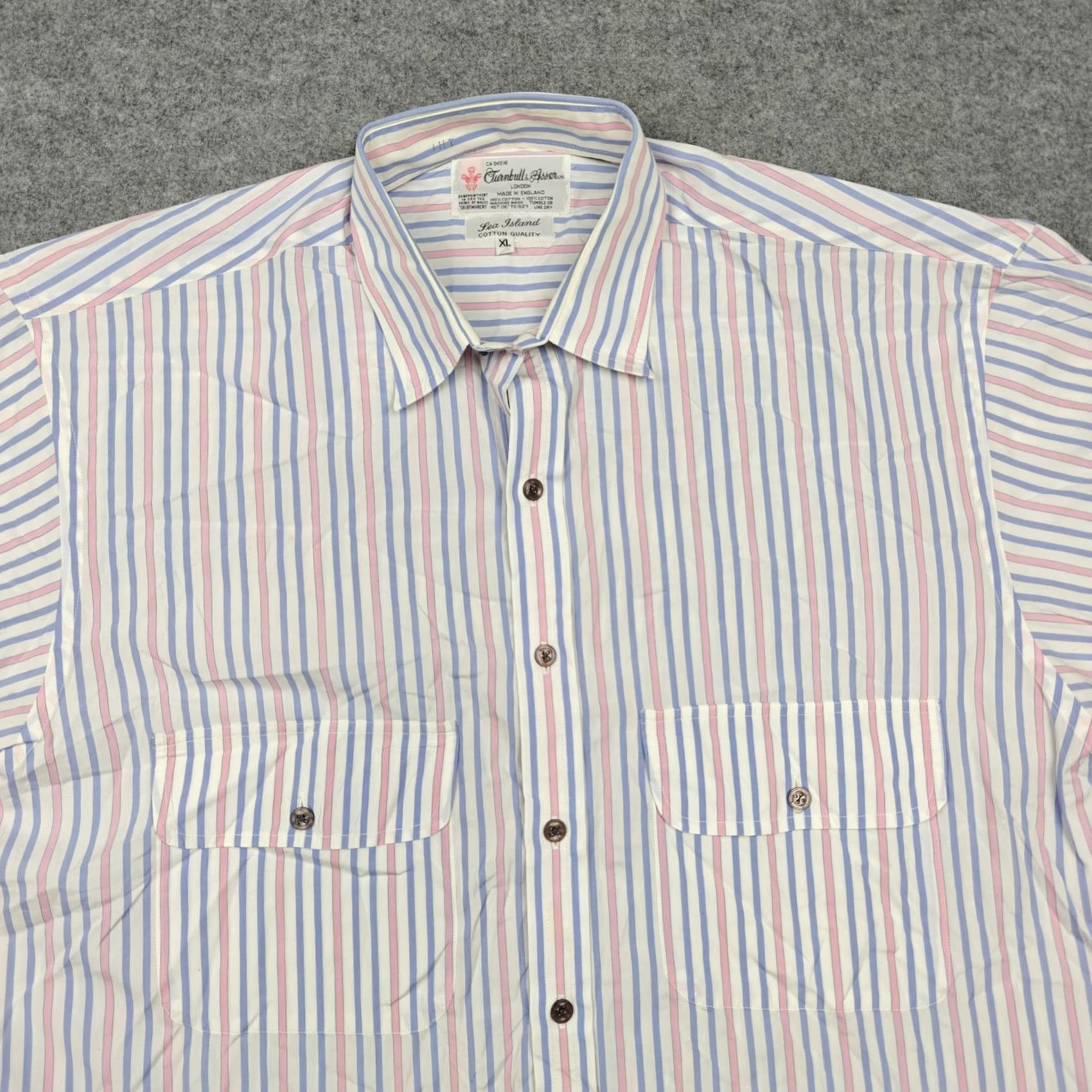 Turnbull & Asser Turnbull & Asser Shirt Mens XL White Striped Short Sleeve Button-Up Casual Size US XL / EU 56 / 4 - 2 Thumbnail
