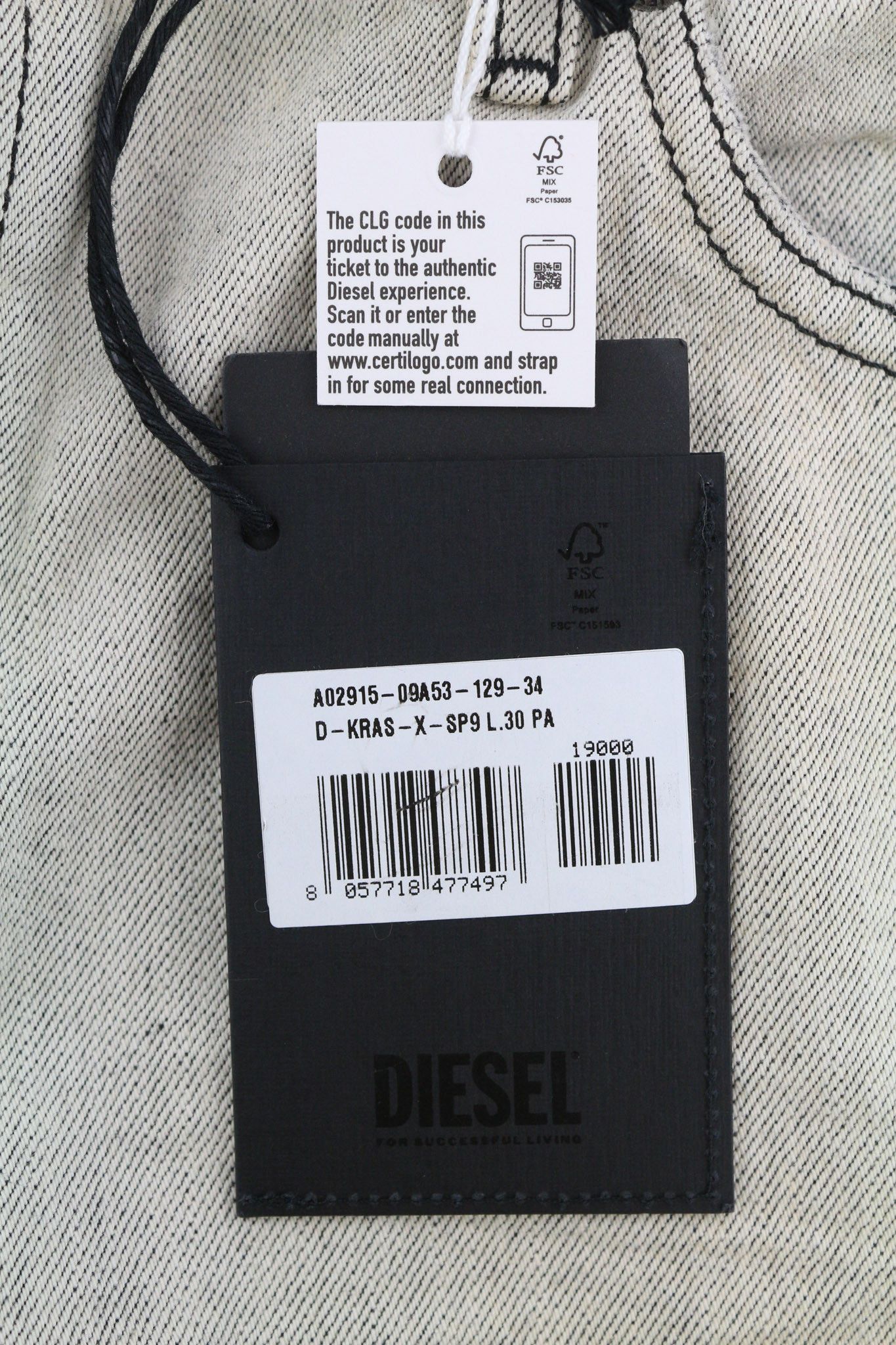 Diesel D-KRAS 09A53 W34/L30 Slim Painted Light Denim Jeans 40156 Size US 34 / EU 50 - 11 Thumbnail
