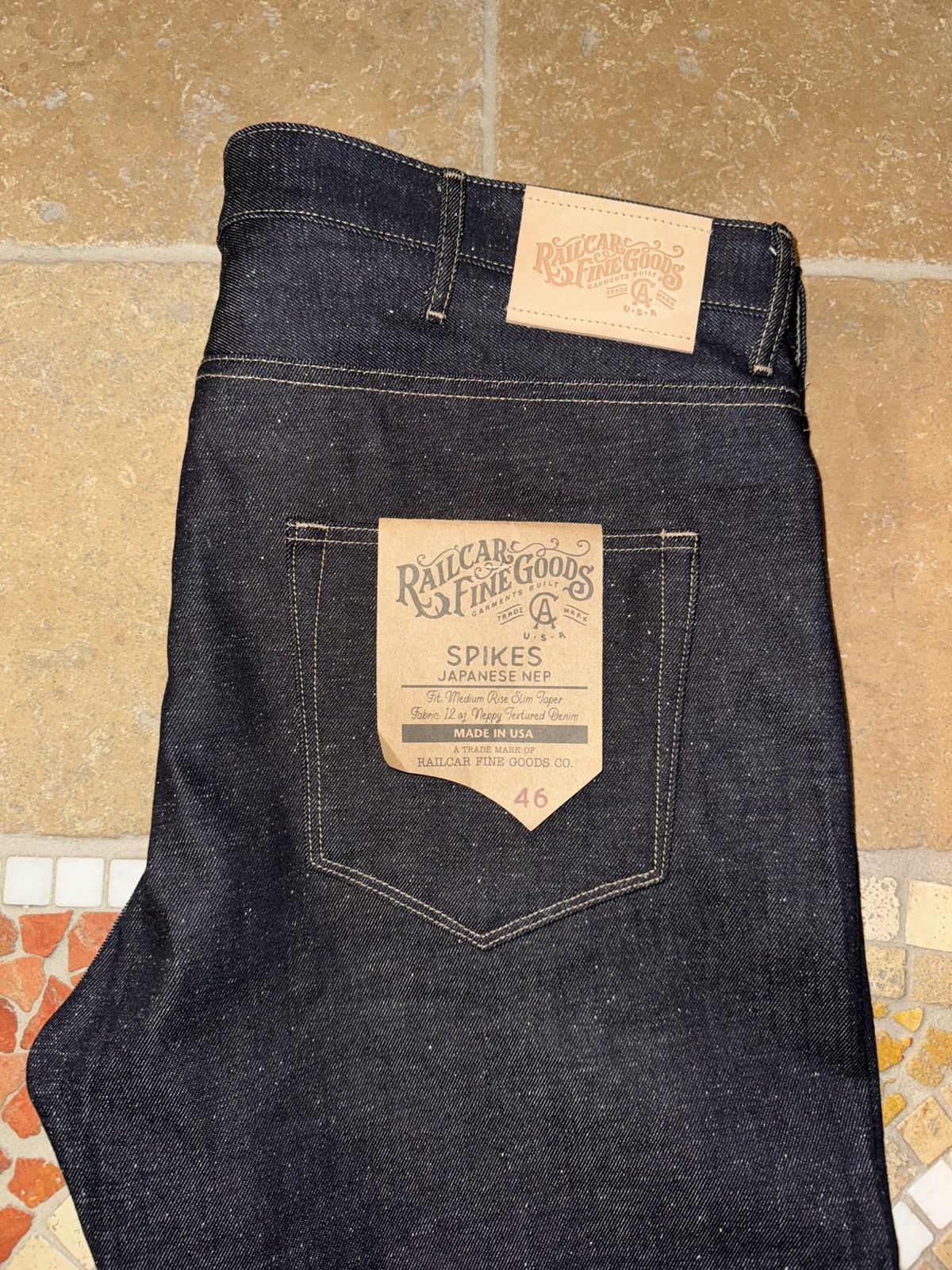 Railcar Fine Goods Spikes Taper Leg Japanese Nep Denim NWT