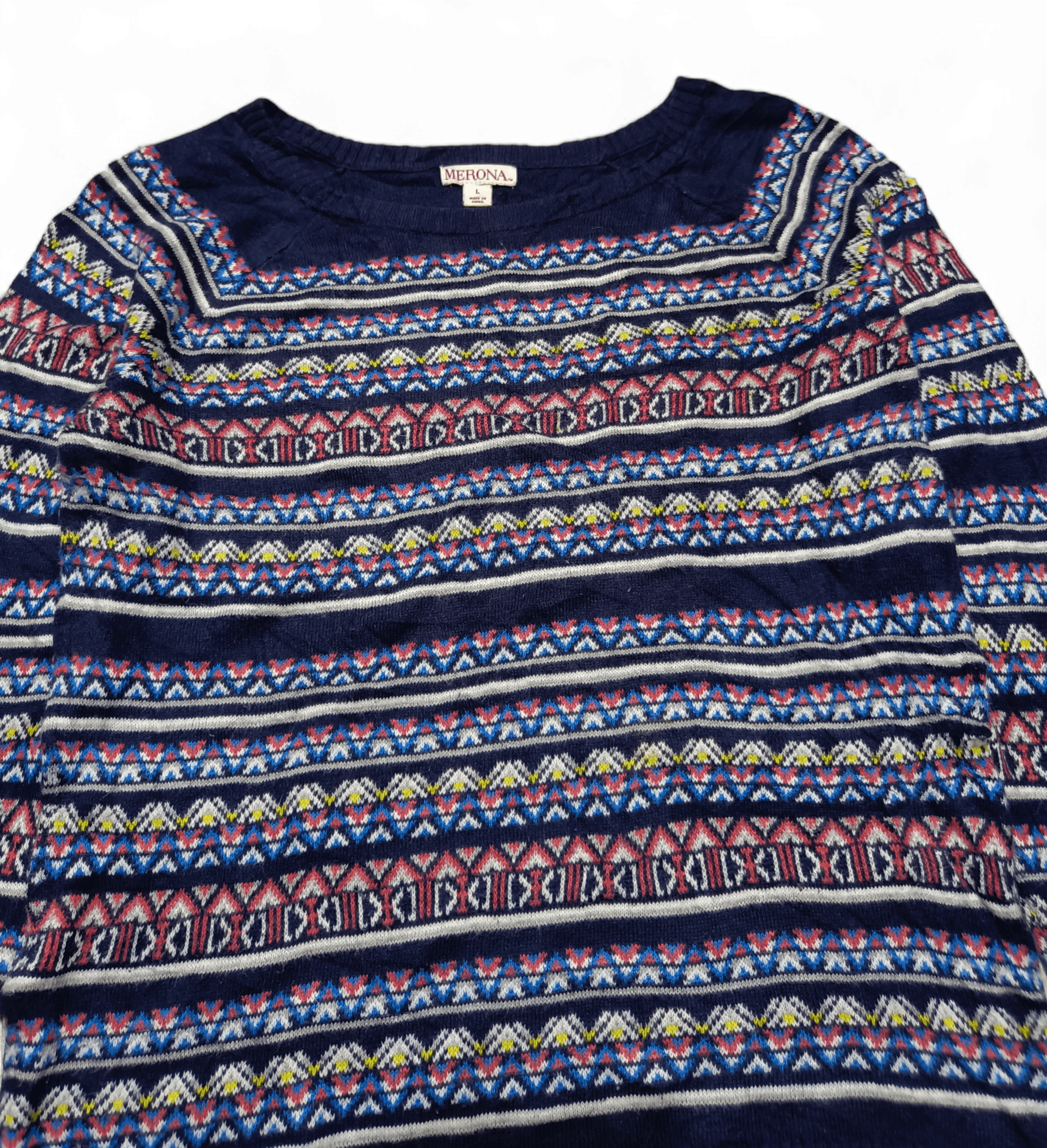 Other Vintage 90s MERONA Ethnic Pattern Knit Women's Thin Sweater Size L / US 10 / IT 46 - 6 Thumbnail