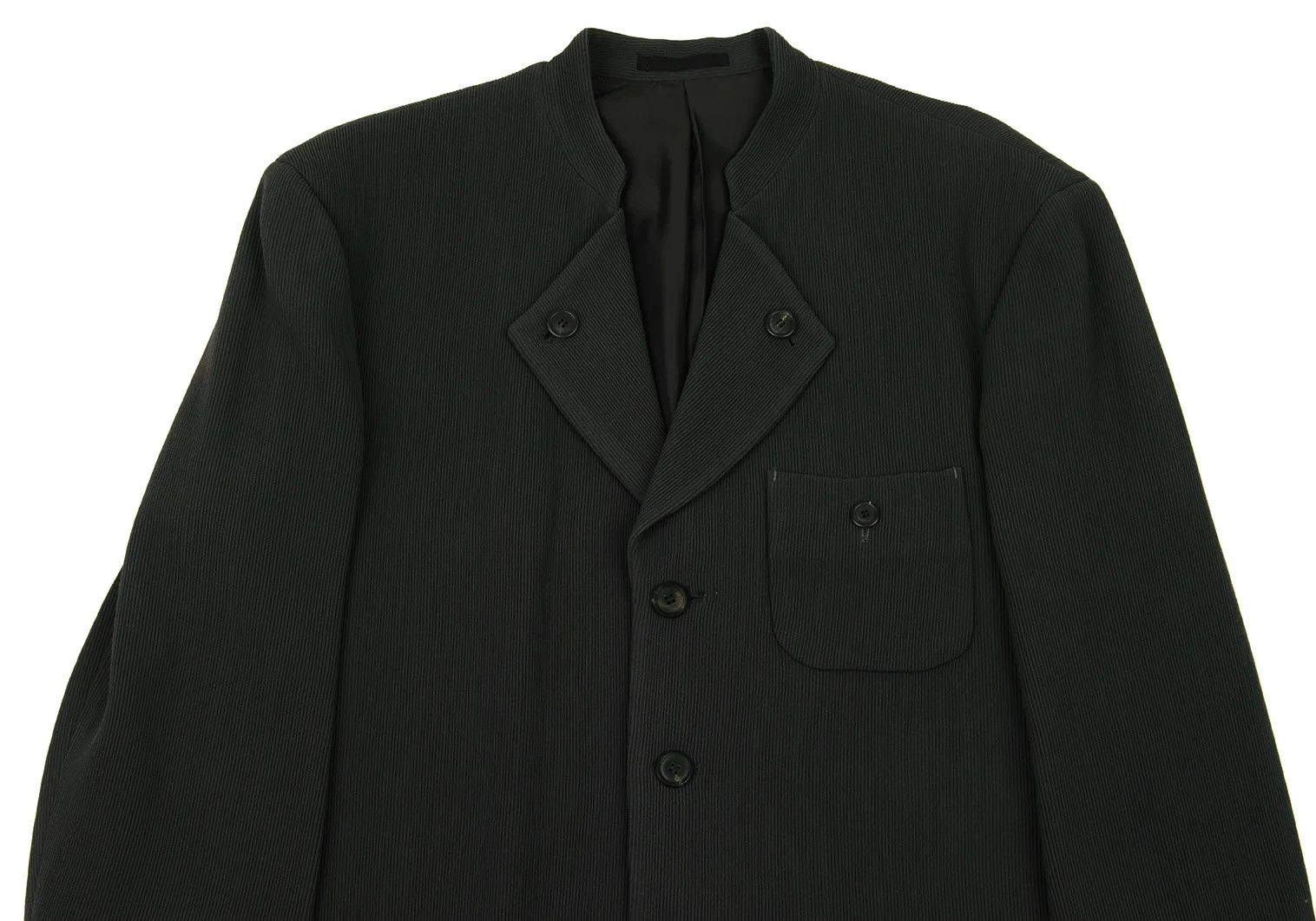 Issey Miyake Wool Stand Collar Ribbed Jacket in Dark Green, Size L Size US L / EU 52-54 / 3 - 2 Thumbnail