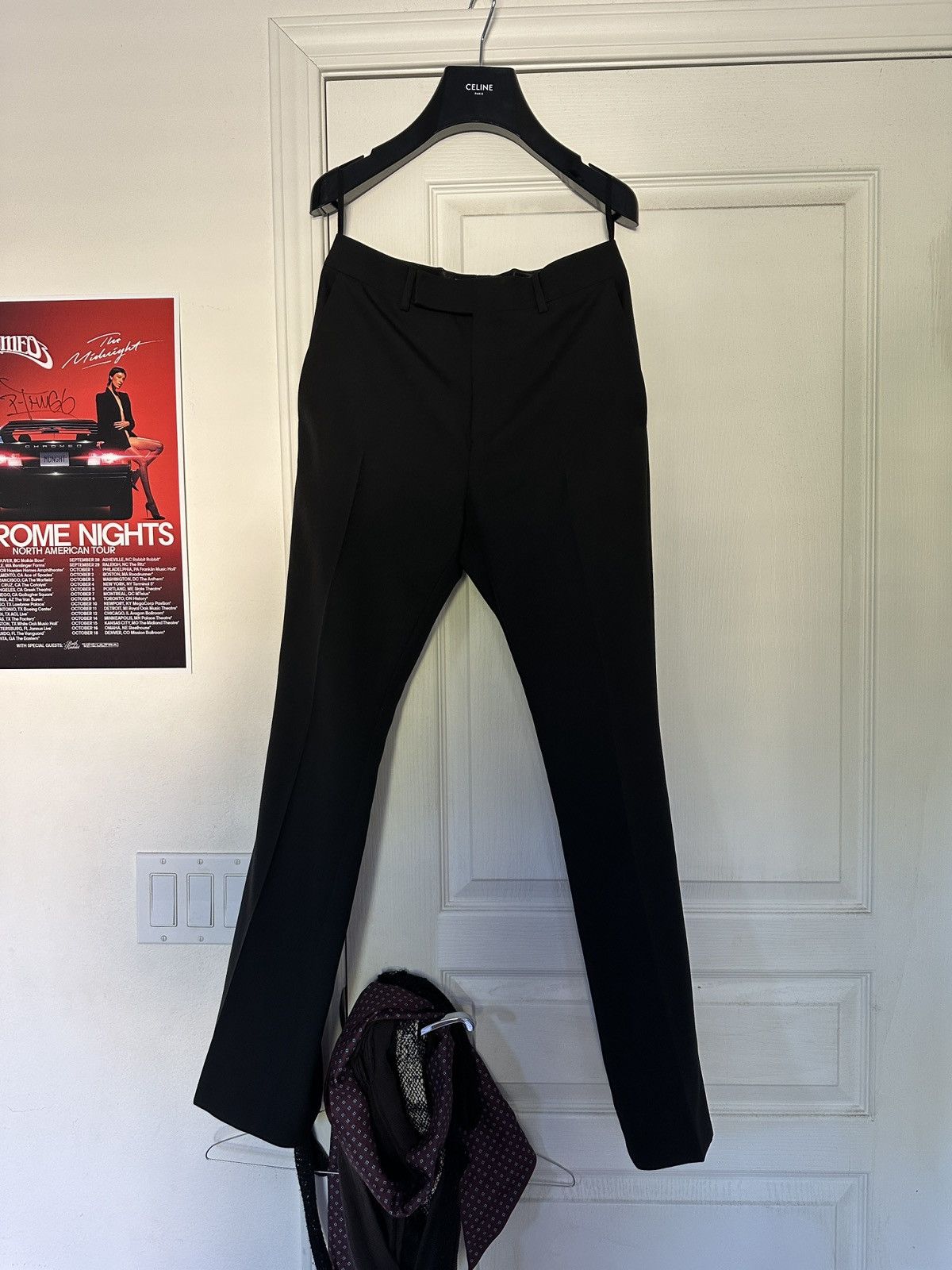 Celine × Hedi Slimane FLARED TROUSERS IN STRIPED WOOL AND