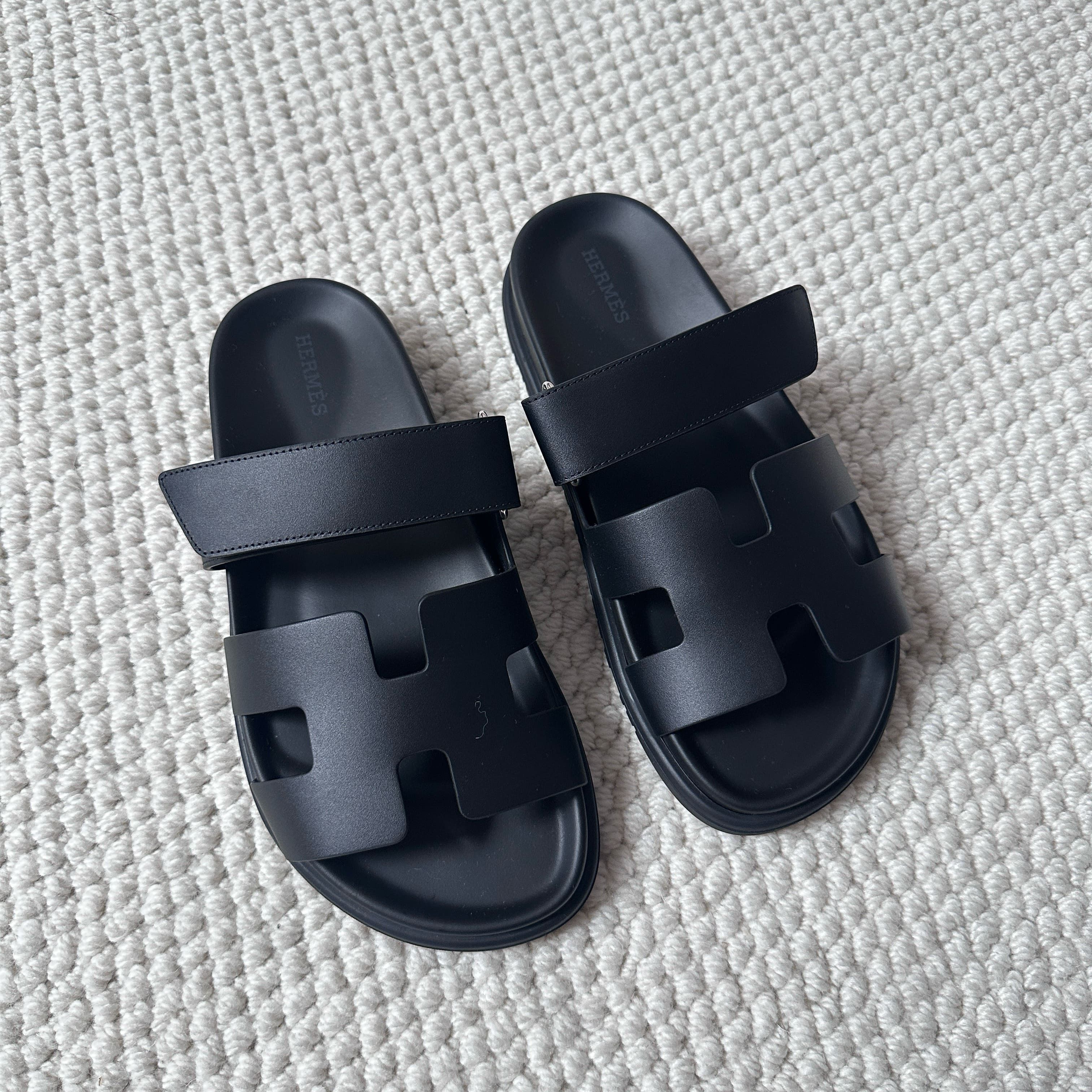 Hermes Hermes Chypre Sandal Black Calfskin Leather Fullbox Size US 7 / IT 37 - 1 Thumbnail